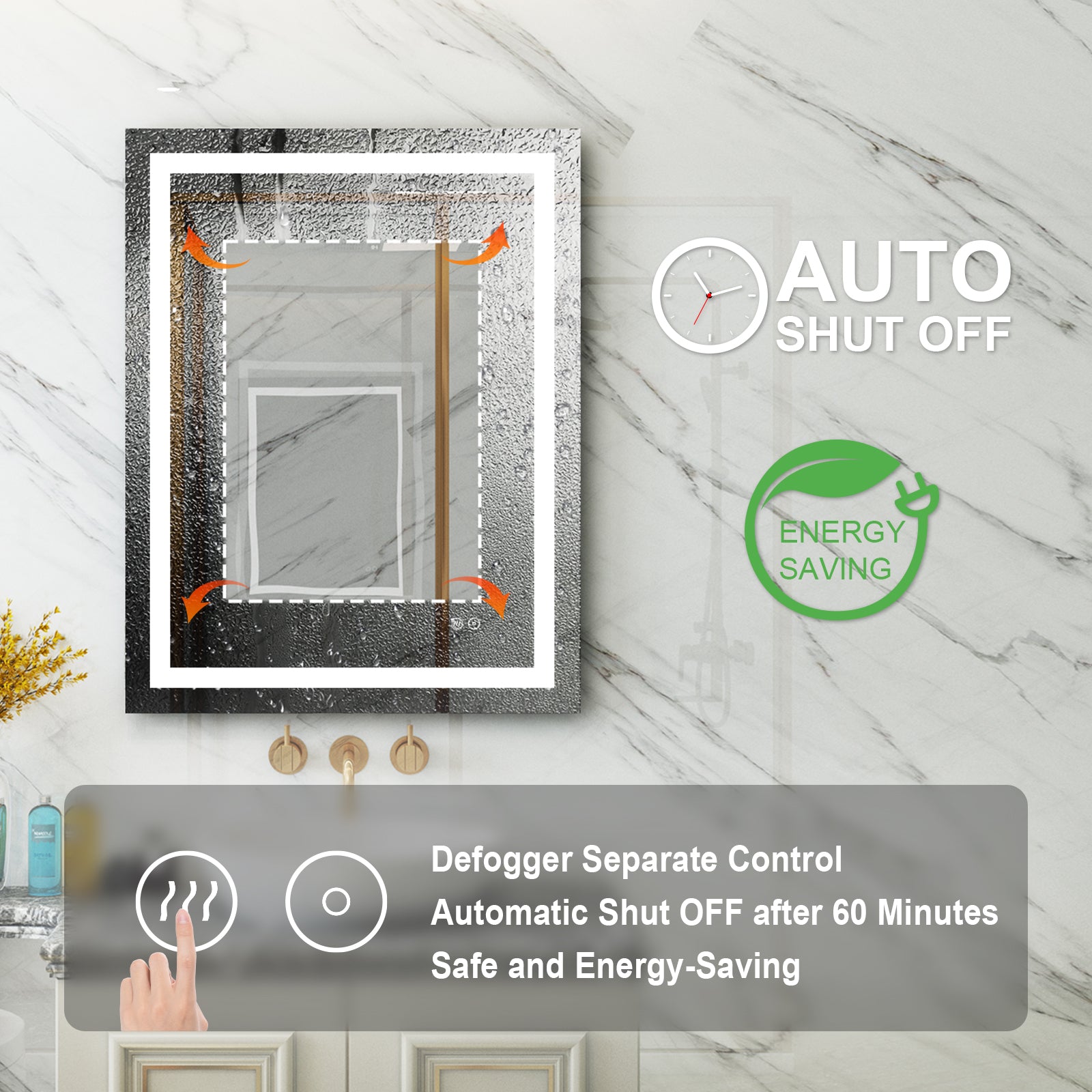 28 in. W x 36 in. H Rectangular Frameless Anti-Fog Lighted Bathroom Mirror in Aluminum