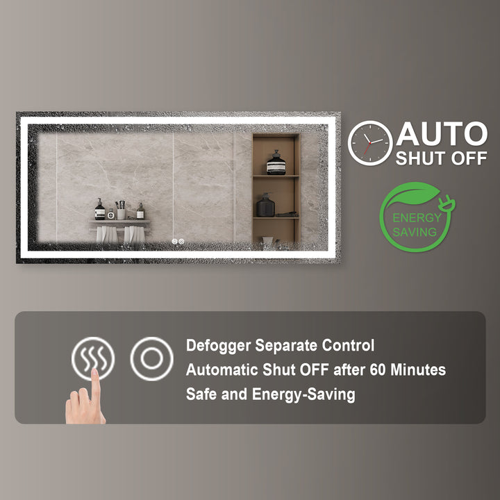 72 in. W x 36 in. H Rectangular Frameless Anti-Fog LED Light Bathroom Vanity Mirror in Aluminum