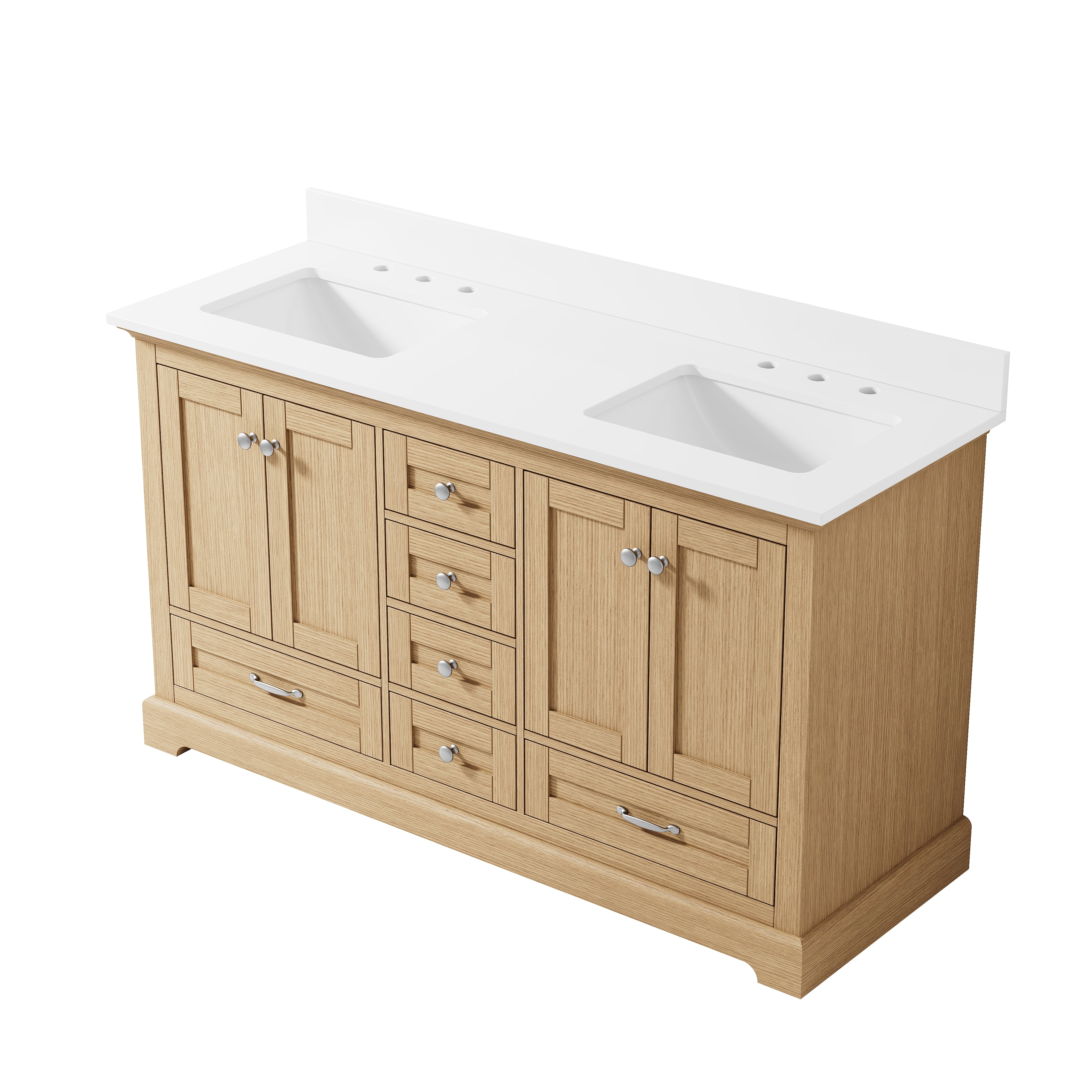 60 Inch Solid Wood OAK Bathroom Vanity with cUPC Undermount Basin with 4 Doors and 6 Drawers