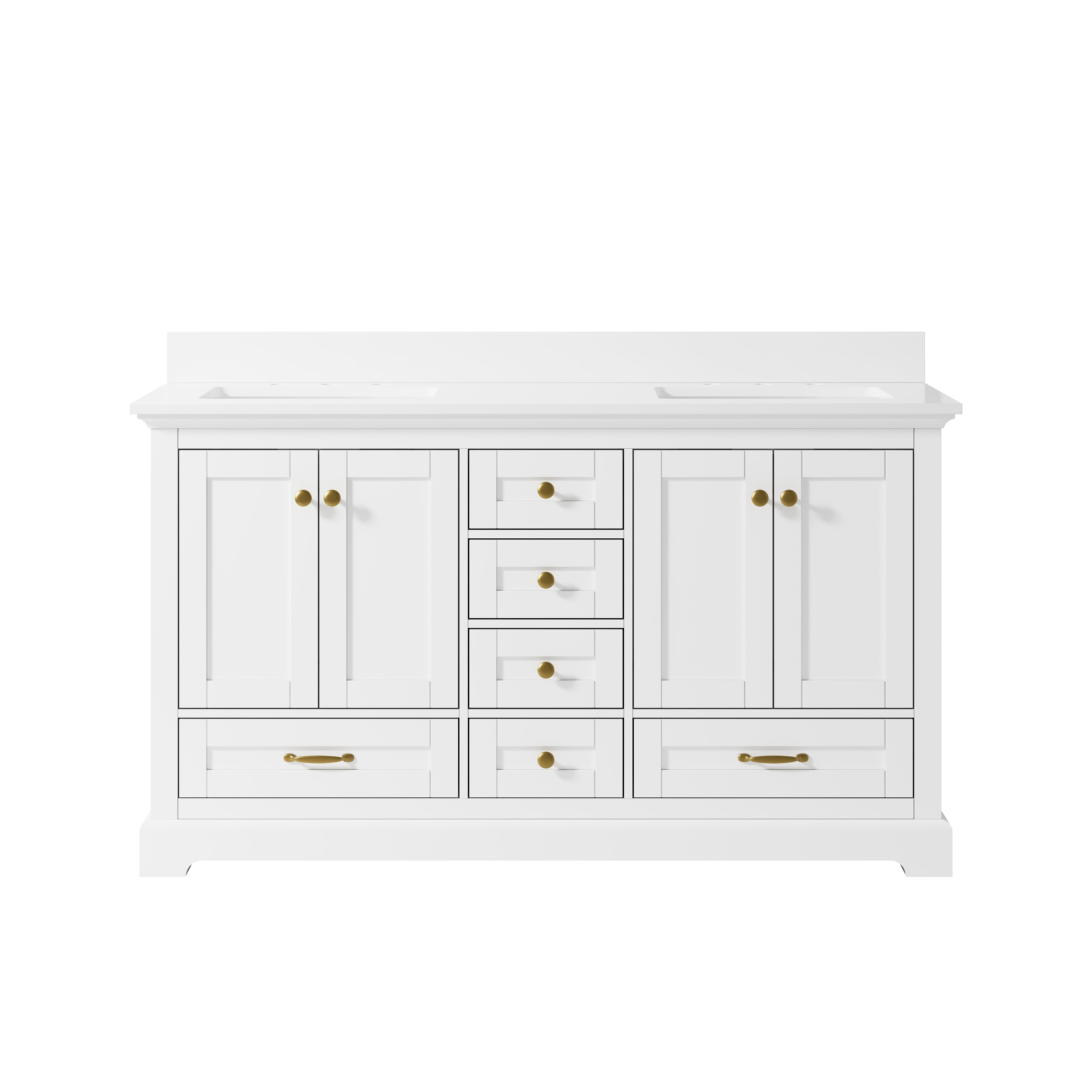 60 Inch Solid Wood White Bathroom Vanity with cUPC Undermount Basin with 4 Doors and 6 Drawers