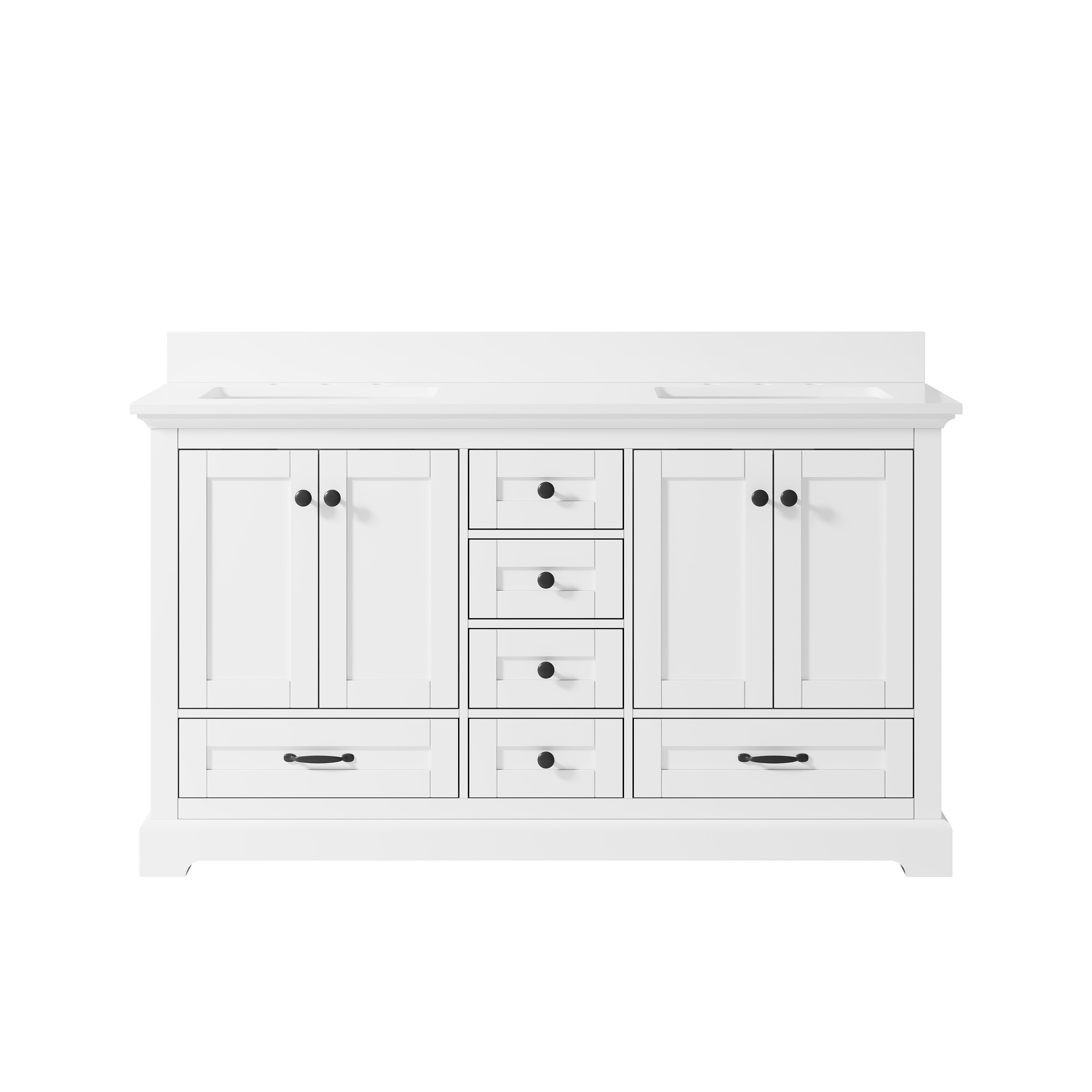 60 Inch Solid Wood White Bathroom Vanity with cUPC Undermount Basin with 4 Doors and 6 Drawers