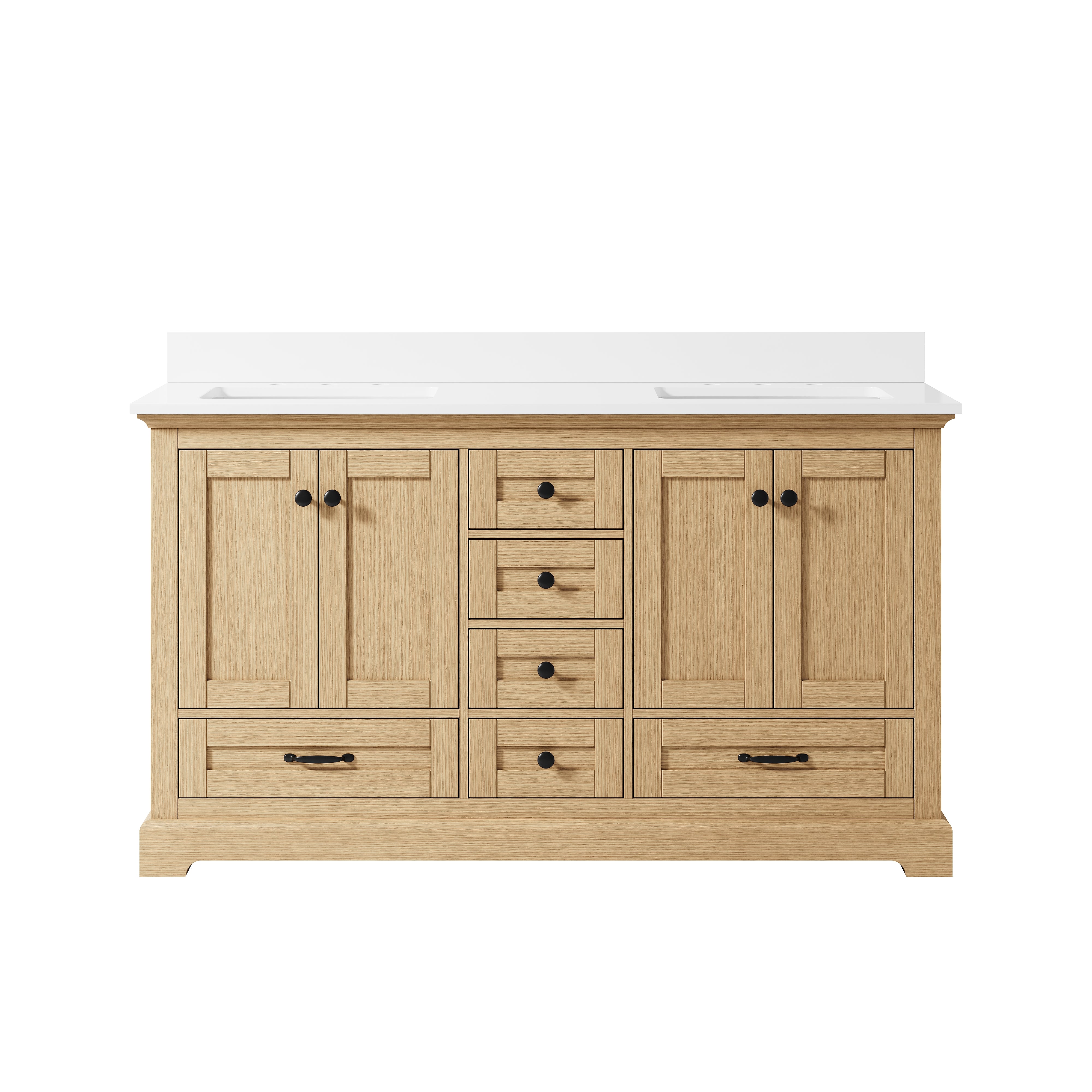 60 Inch Solid Wood OAK Bathroom Vanity with cUPC Undermount Basin with 4 Doors and 6 Drawers