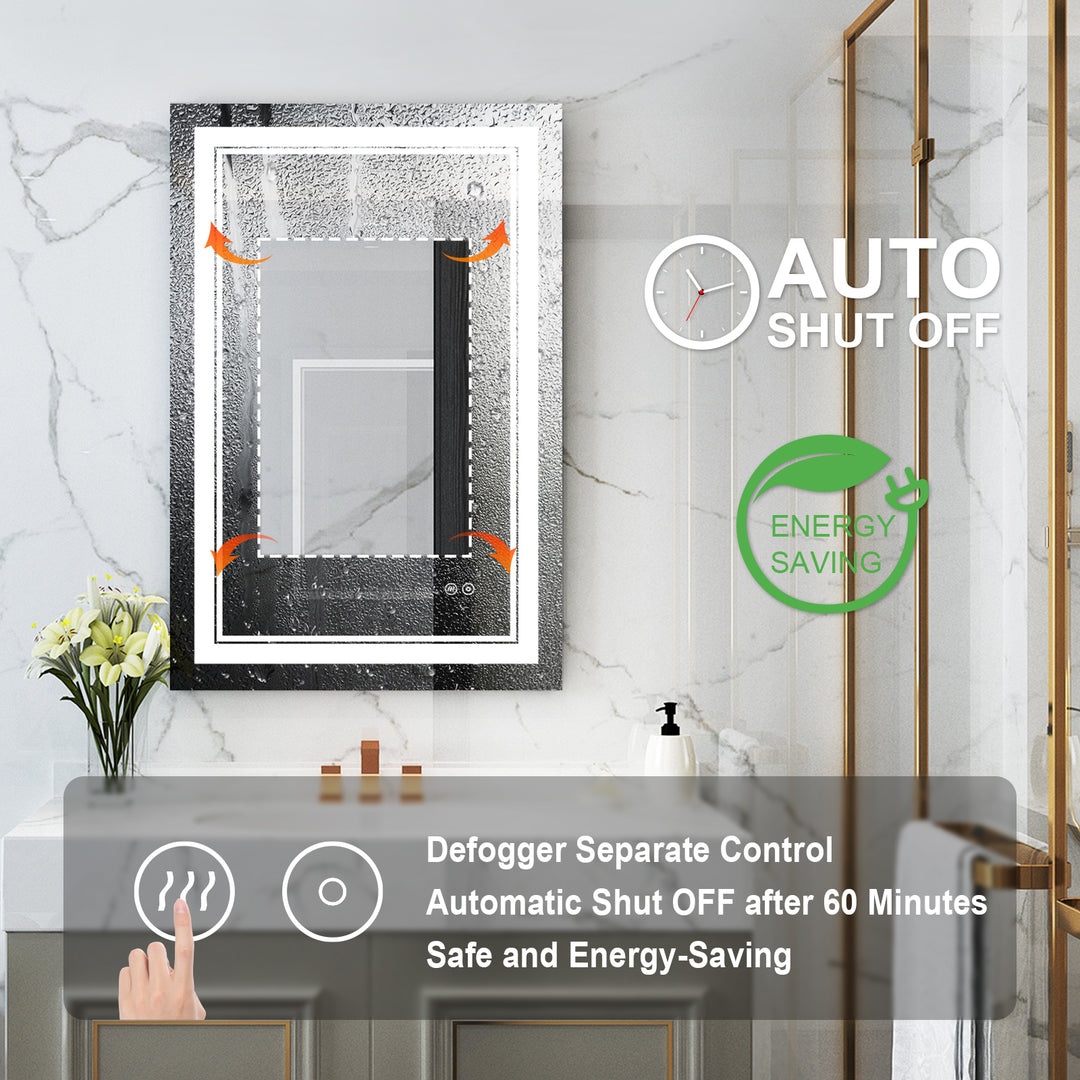24 in. W x 36 in. H Rectangular Frameless Anti-Fog LED Light Dimmable Bathroom Vanity Mirror in Aluminum