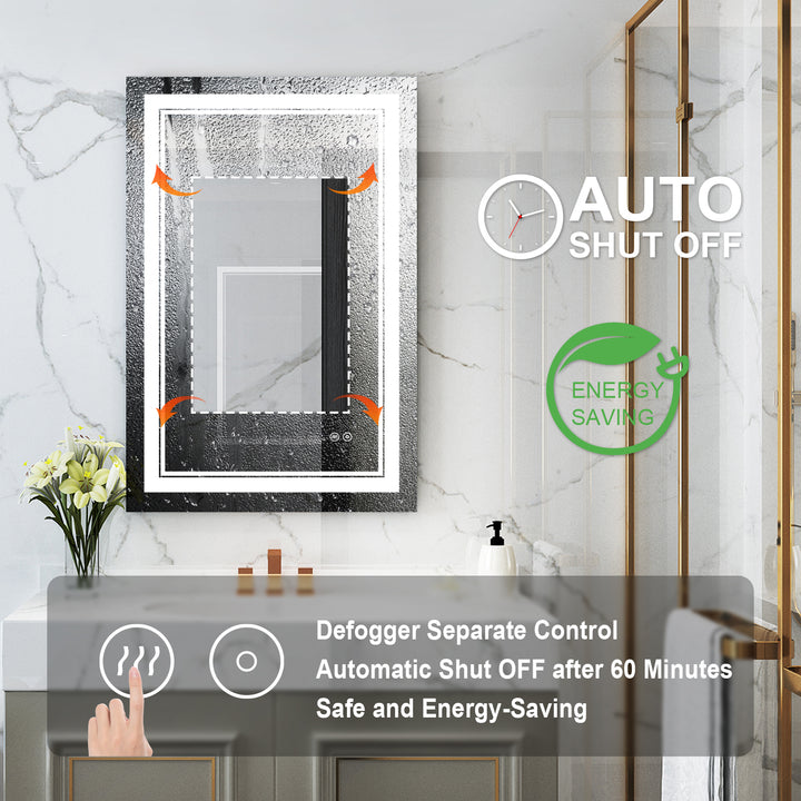 24 in. W x 36 in. H Rectangular Frameless Anti-Fog LED Light Dimmable Bathroom Vanity Mirror in Aluminum