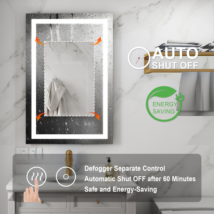 24 in. W x 36 in. H Rectangular Frameless Anti-Fog LED Light Bathroom Vanity Mirror in Aluminum