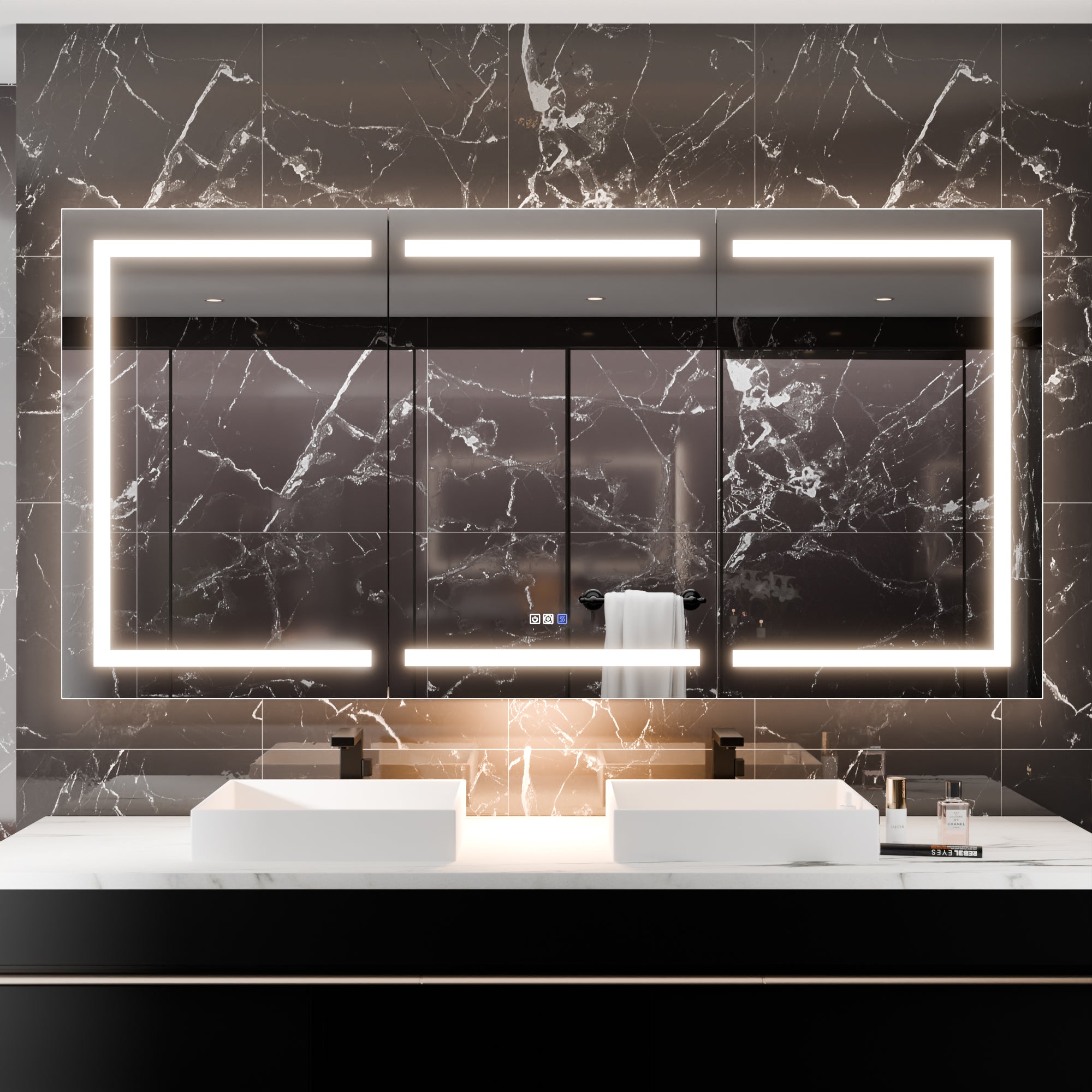 WELLFOR 72 in. x 36 in. Recessed/Surface Mount Right Medicine Cabinet with 5X Magnifier Mirror and Night Light