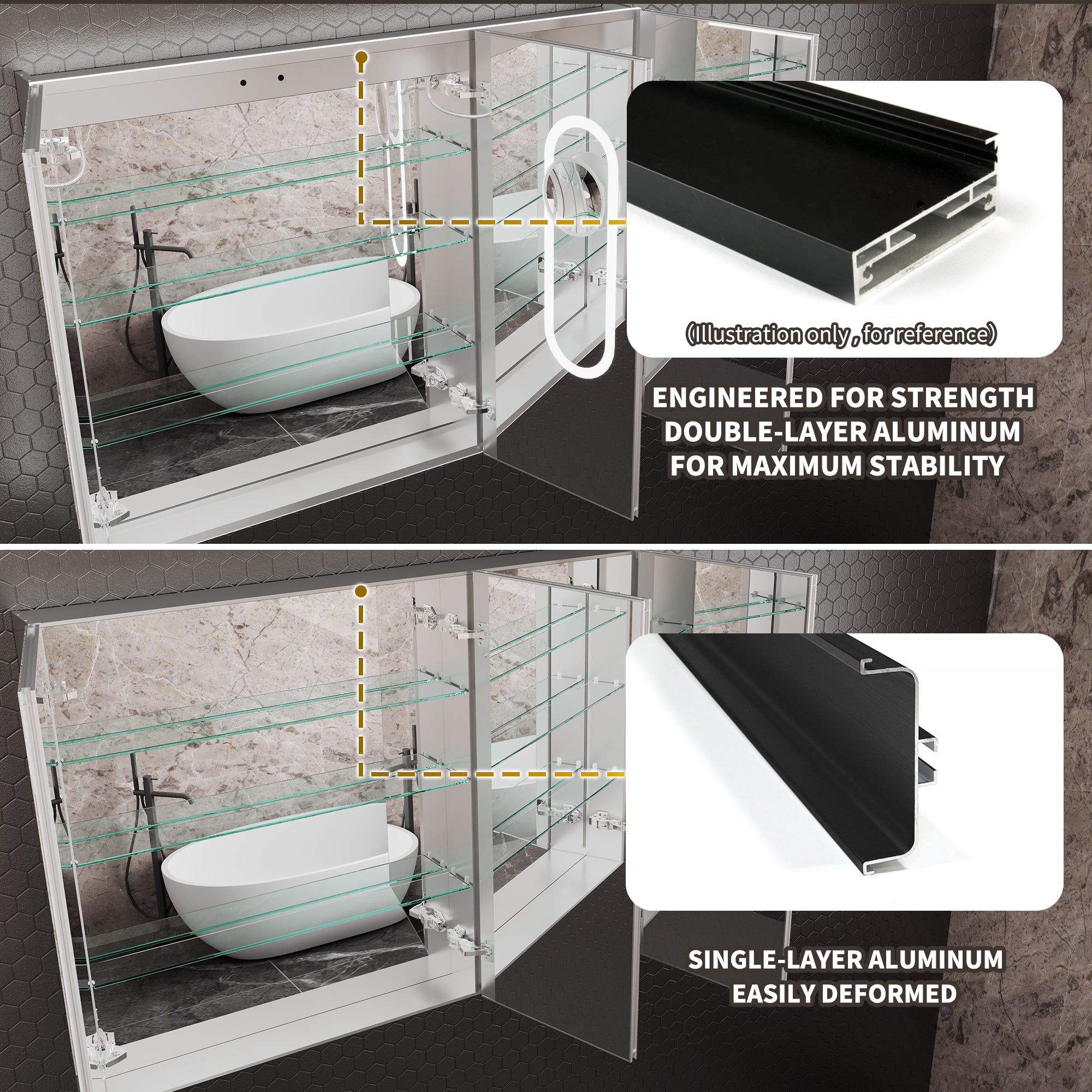 WELLFOR 24 in. x 36 in. Recessed/Surface Mount Right Medicine Cabinet with 5X Magnifier Mirror and Night Light