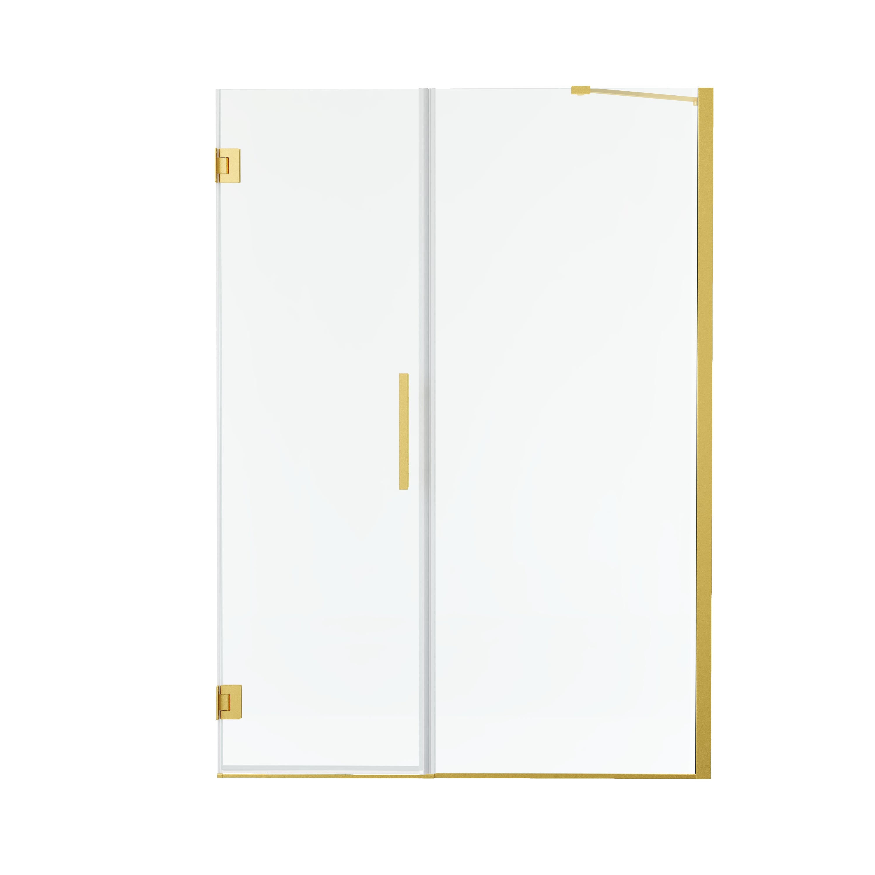 48–49 in. W x 72 in. H Frameless Hinged Shower Door with 3/8" Clear Tempered Glass and Fixed Glass Panel, Includes Support Bar