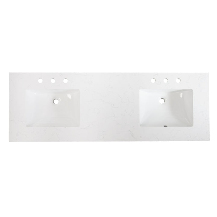 72" White Single Sink Freestanding Solid Wood Bathroom Vanity Storage Organizer with Carrara White Quartz Countertop