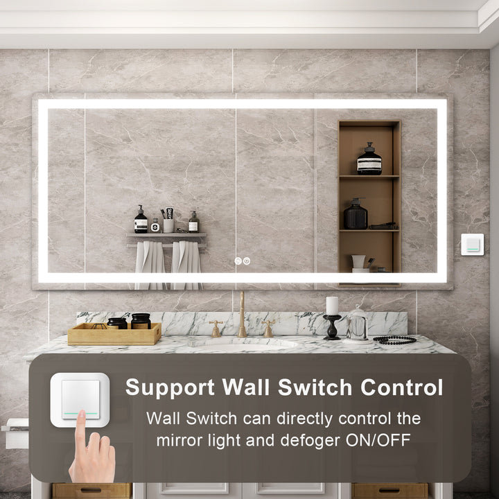 72 in. W x 36 in. H Rectangular Frameless Anti-Fog LED Light Bathroom Vanity Mirror in Aluminum