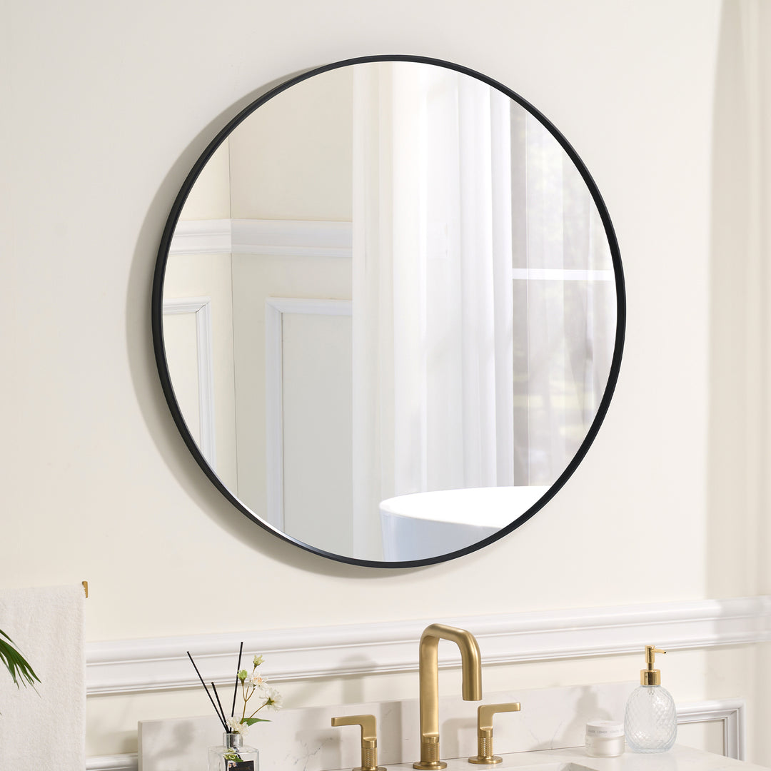 32 in. W x 32 in. H Black Modern Round Framed Aluminum Wall Mirror