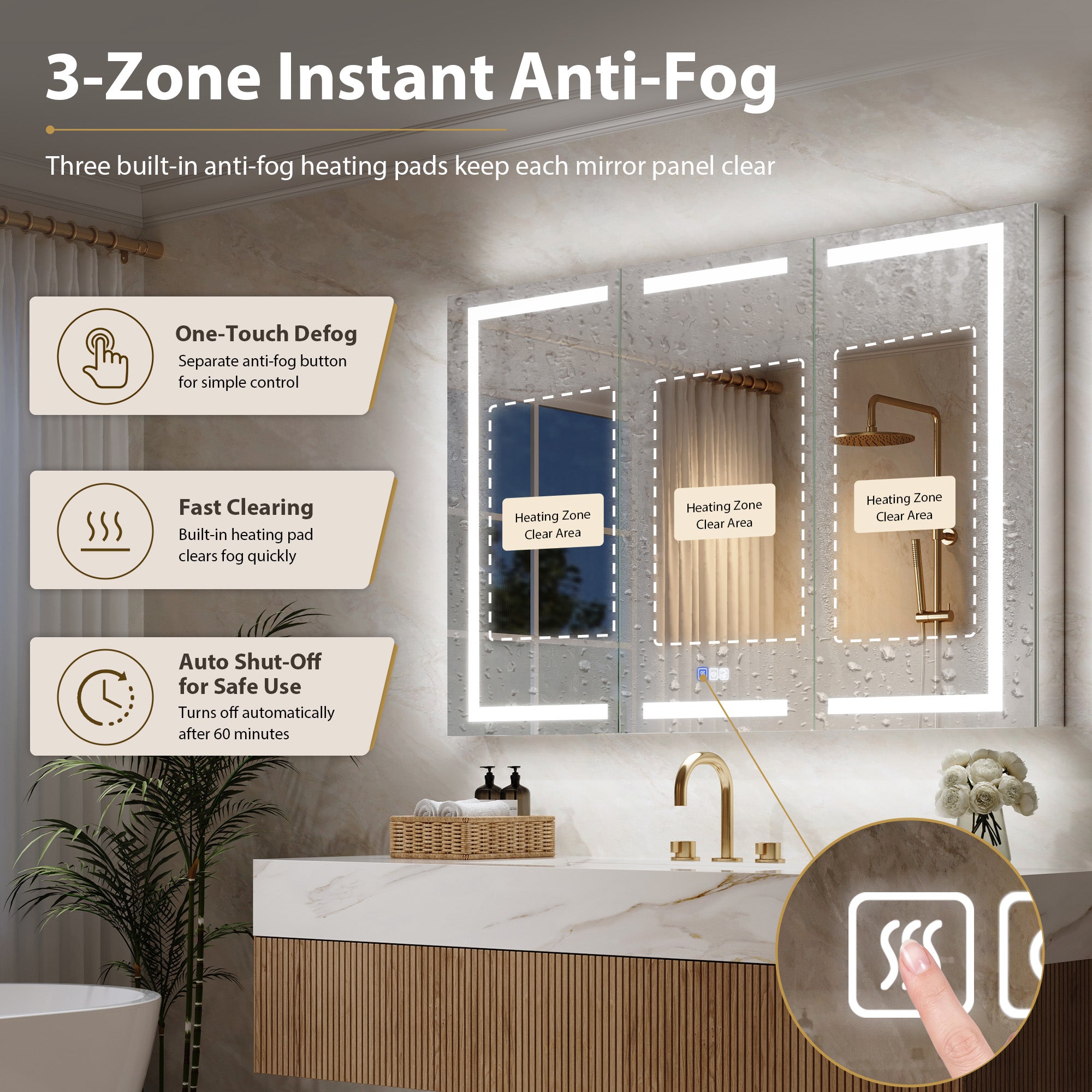 54 in. x 36 in. Aluminum LED Bathroom Medicine Cabinet with Anti-Fog, Dimmable Lighting, Outlet, Surface or Recessed Mount