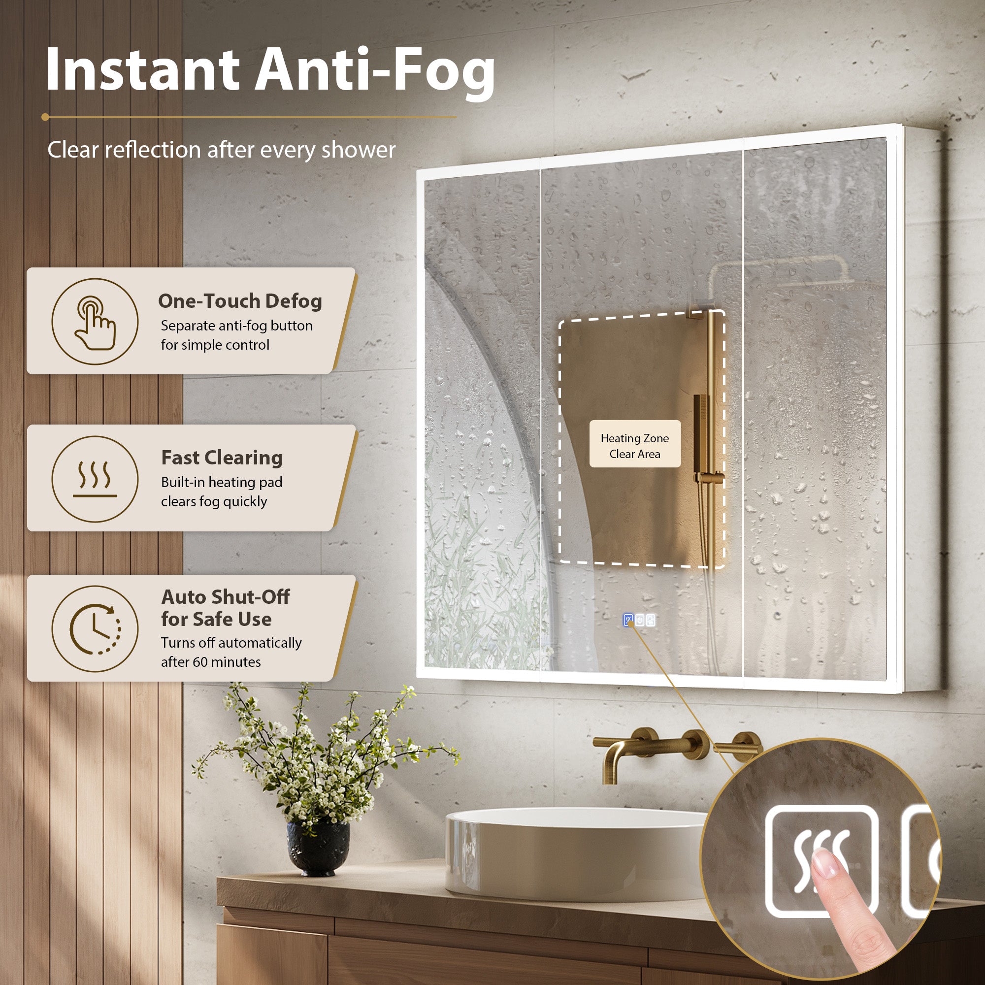 42 in. x 36 in. Recessed/Surface Mount LED Medicine Cabinet with 3X Magnifier Glass Mirror, Anti-Fog
