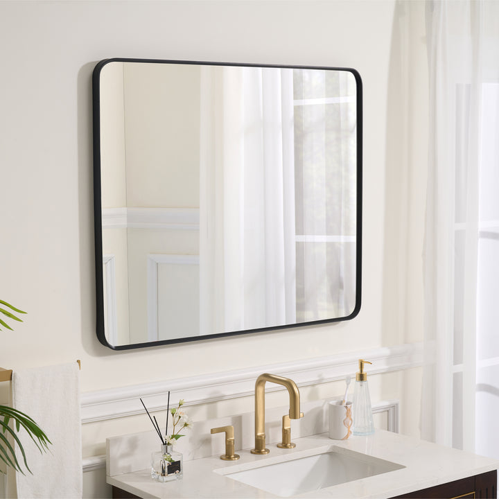 30-in W x 36-in H Black Rectangular Framed Bathroom Vanity Mirror