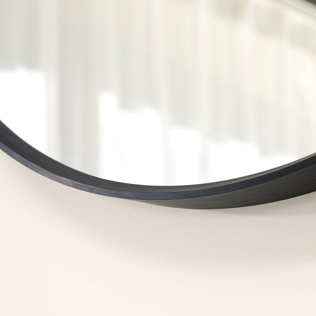 32 in. W x 32 in. H Black Modern Round Framed Aluminum Wall Mirror