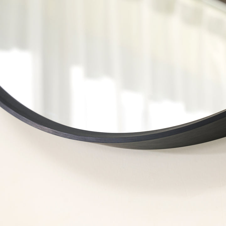 32 in. W x 32 in. H Black Modern Round Framed Aluminum Wall Mirror