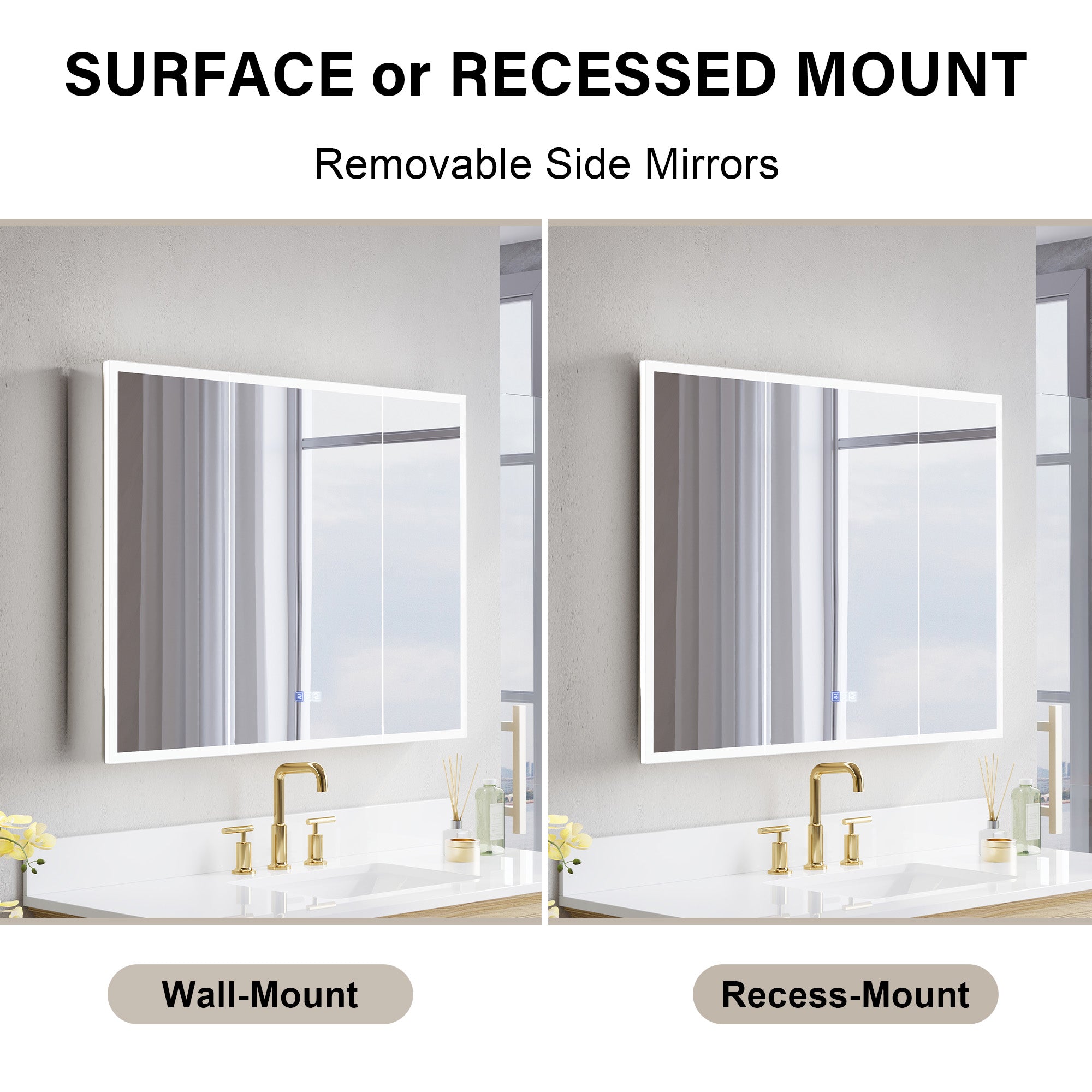 40 in. x 30 in. Recessed/Surface Mount LED Medicine Cabinet with 3X Magnifier Glass Mirror