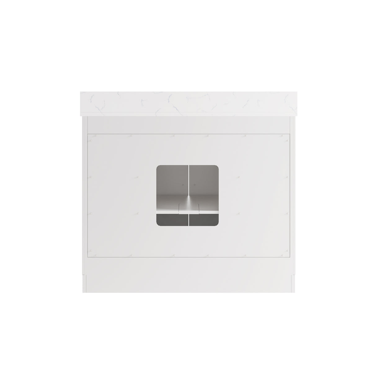 42 Inch Solid Wood and Plywood Bathroom Vanity with Carrara White Quartz Top, 2 Soft-Close Doors & 7 Drawers, White