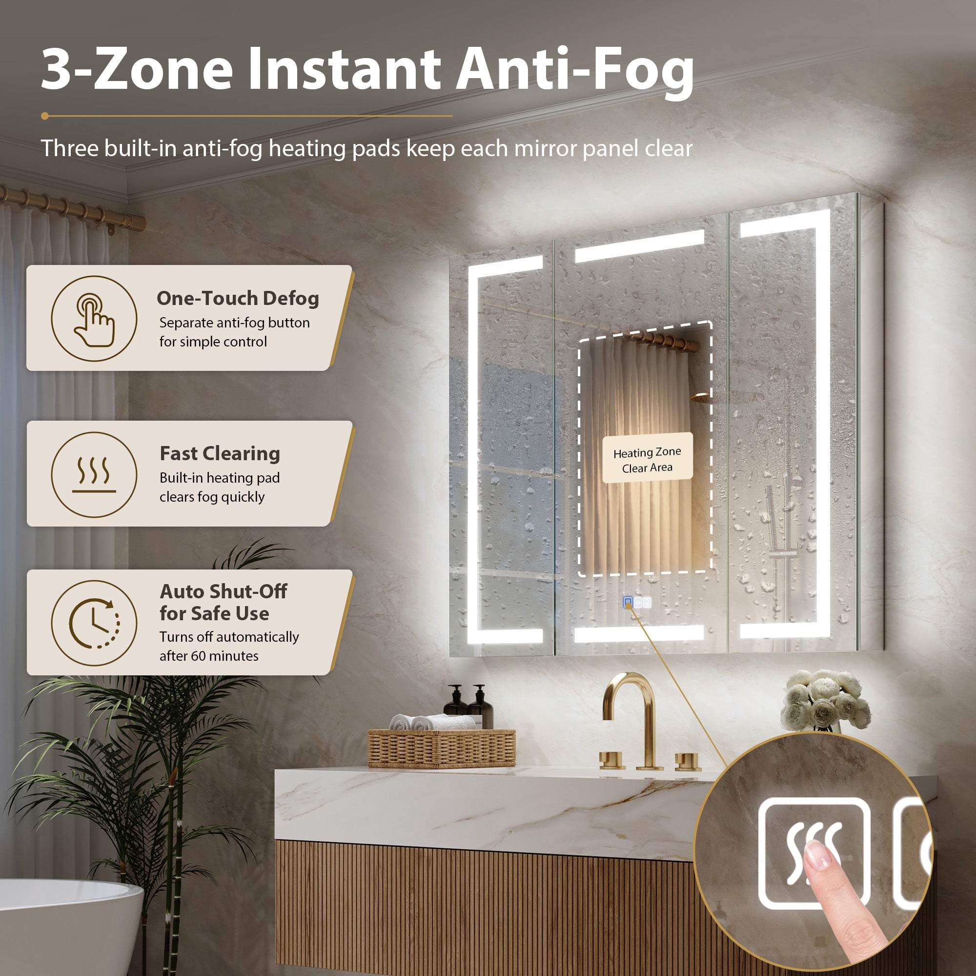 42 in. x 36 in. Aluminum LED Bathroom Medicine Cabinet with Anti-Fog, Dimmable Lighting, Outlet, Surface or Recessed Mount