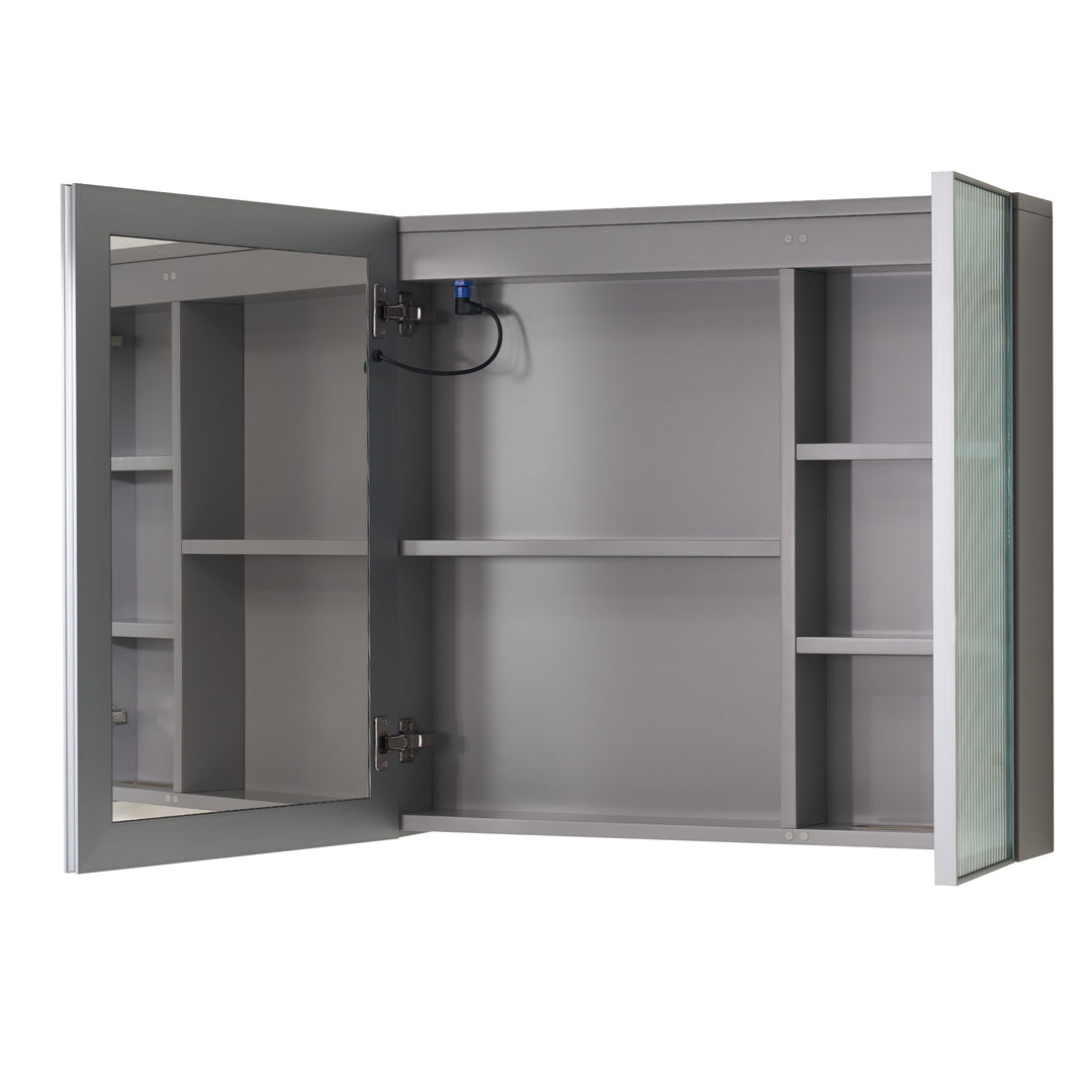 30 in. W x 28 in. H Rectangular Surface Mount LED Mirror Medicine Cabinet in Gray