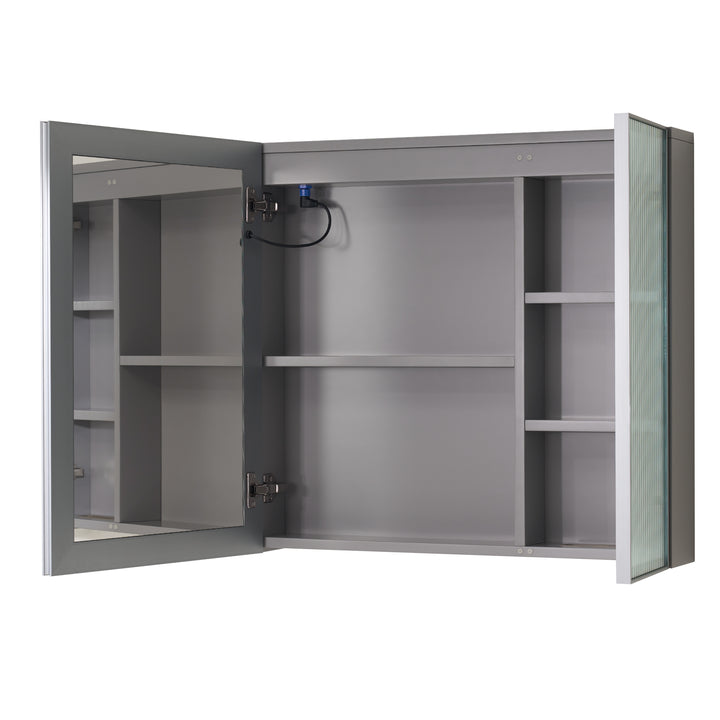 30 in. W x 28 in. H Rectangular Surface Mount LED Mirror Medicine Cabinet in Gray