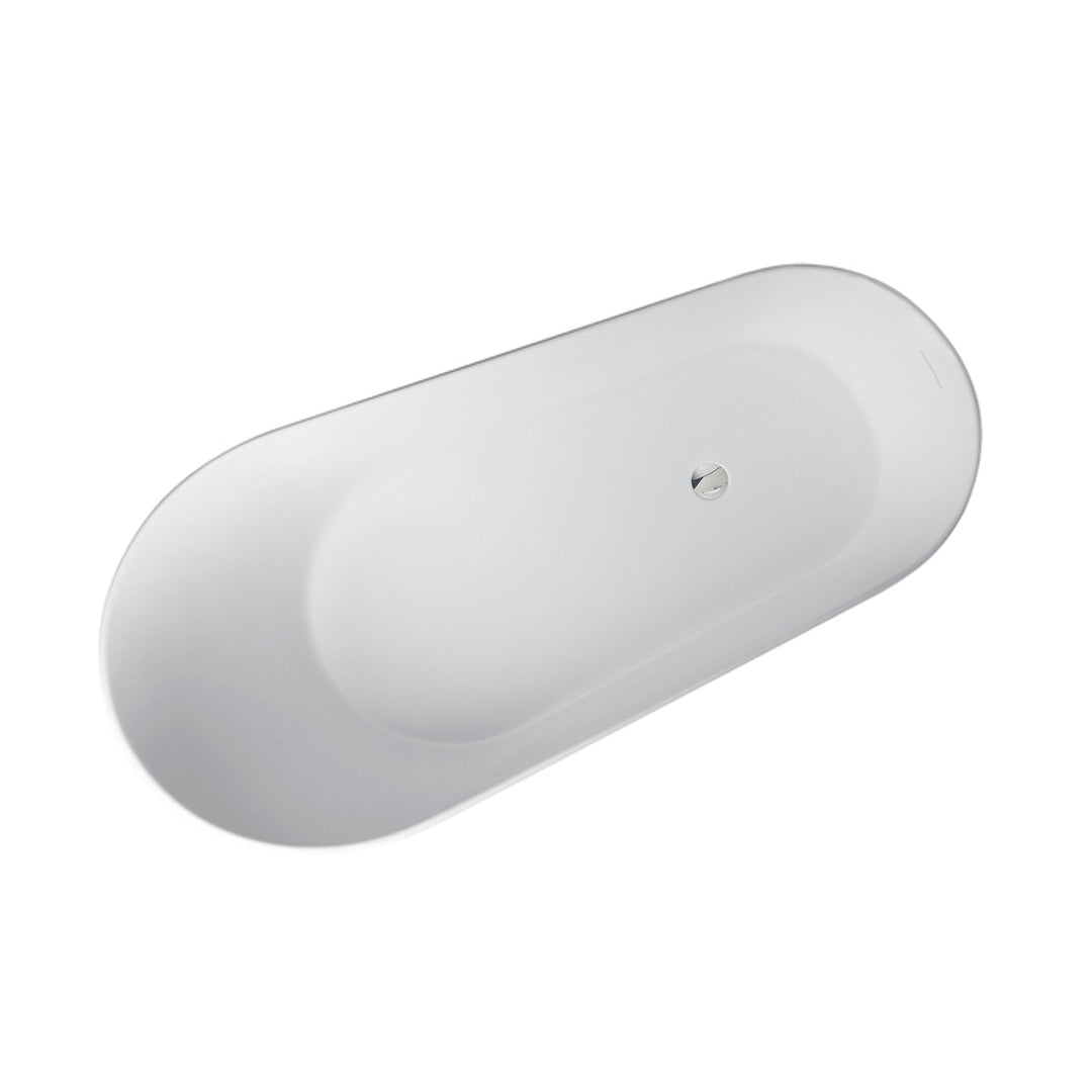 67" Solid Surface Stone Resin Oval Shape Soaking Bathtub with Overflow in Matte White