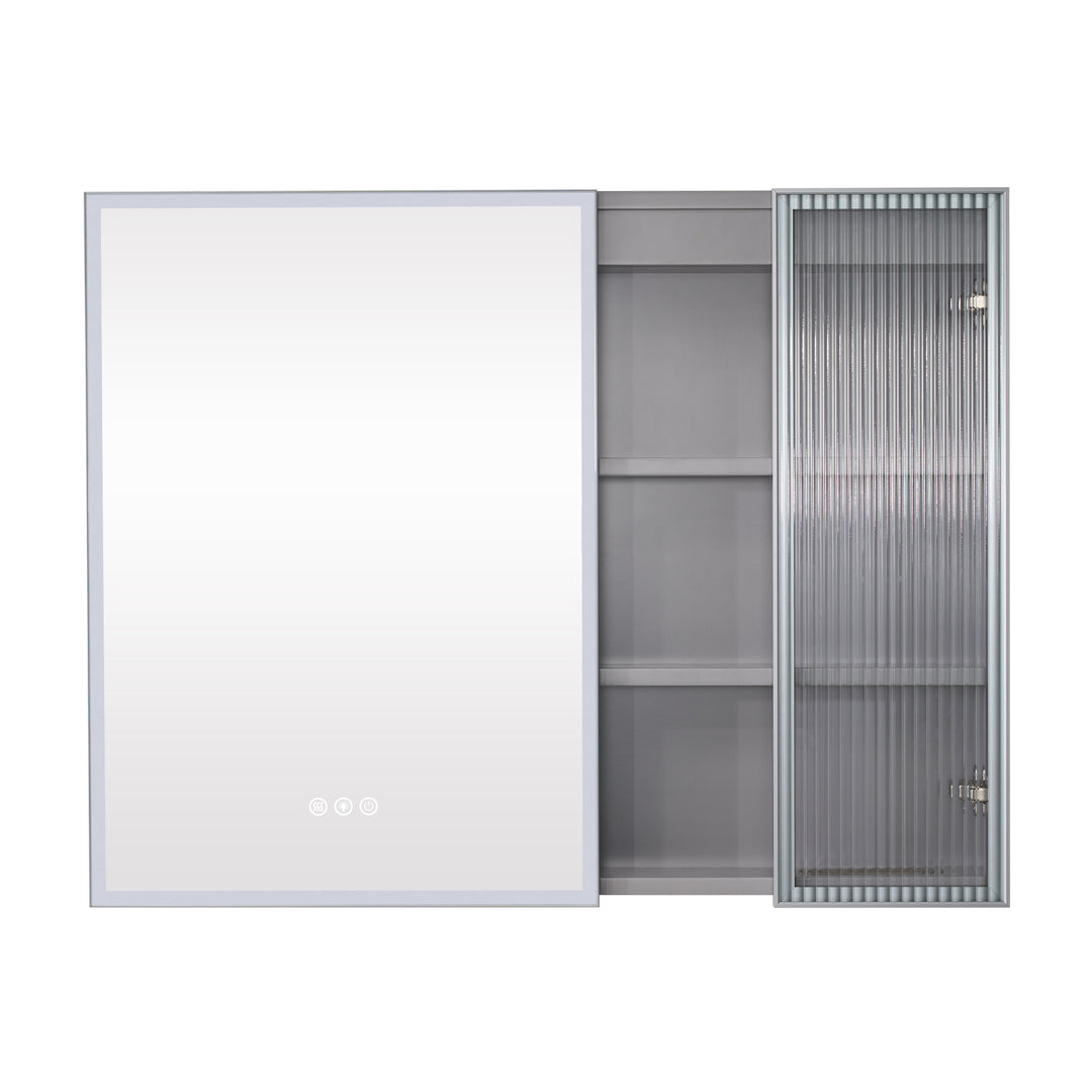 36 in. W x 28 in. H Rectangular Surface Mount LED Mirror Medicine Cabinet in Gray