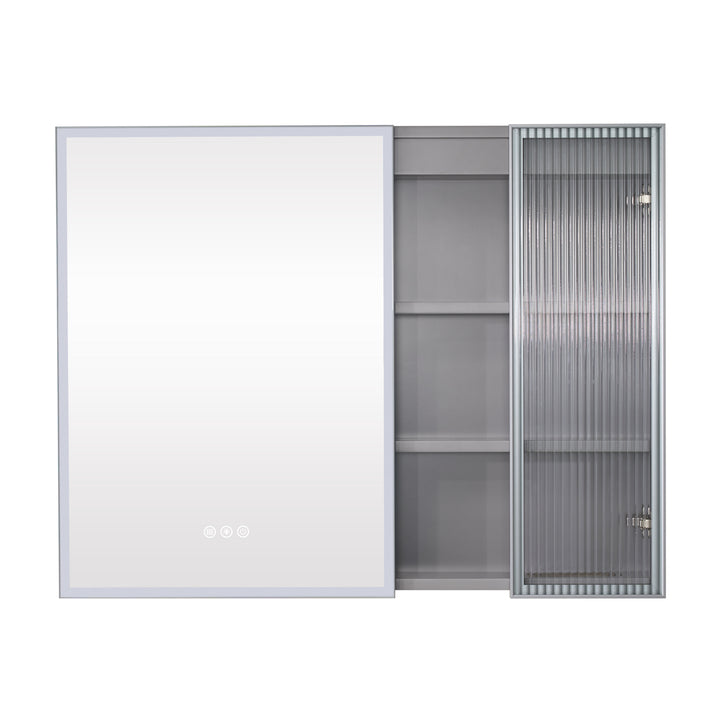 36 in. W x 28 in. H Rectangular Surface Mount LED Mirror Medicine Cabinet in Gray