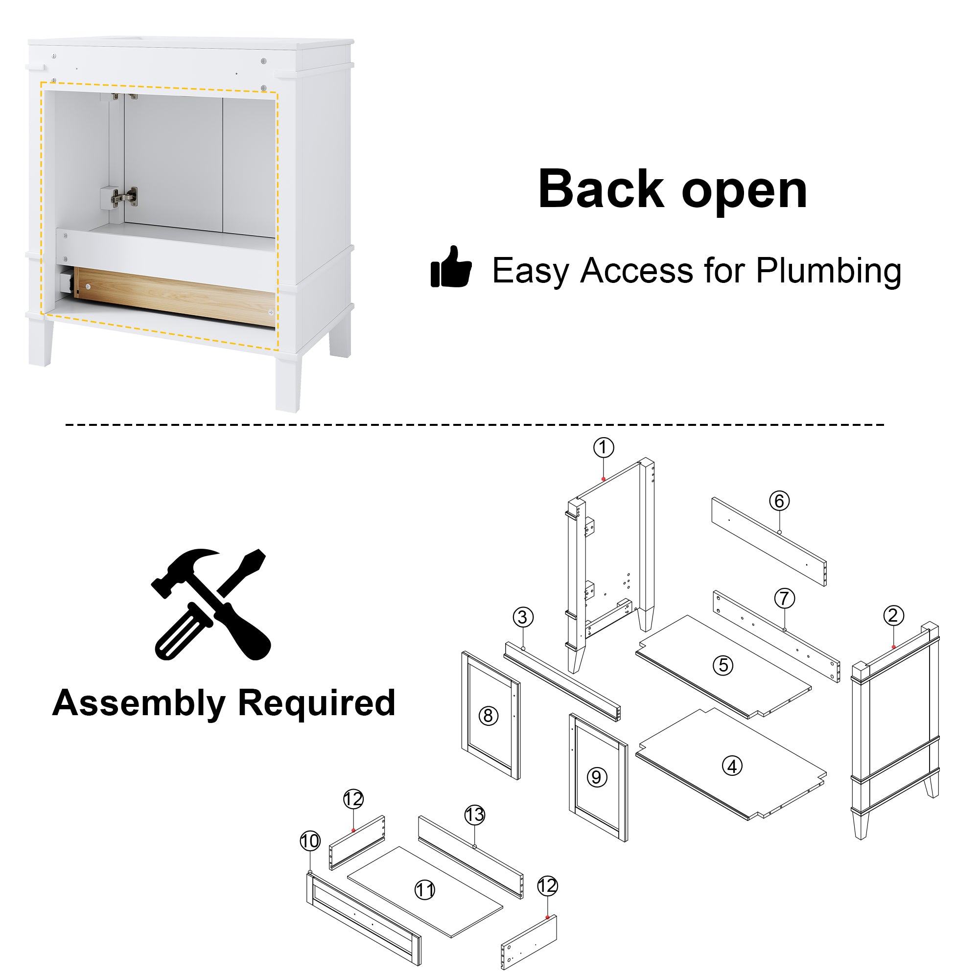 30 Inch Solid Wood Bathroom Vanity with cUPC Ceramic Sink, Brushed Gold Alloy Handles and Soft-Close Hinges