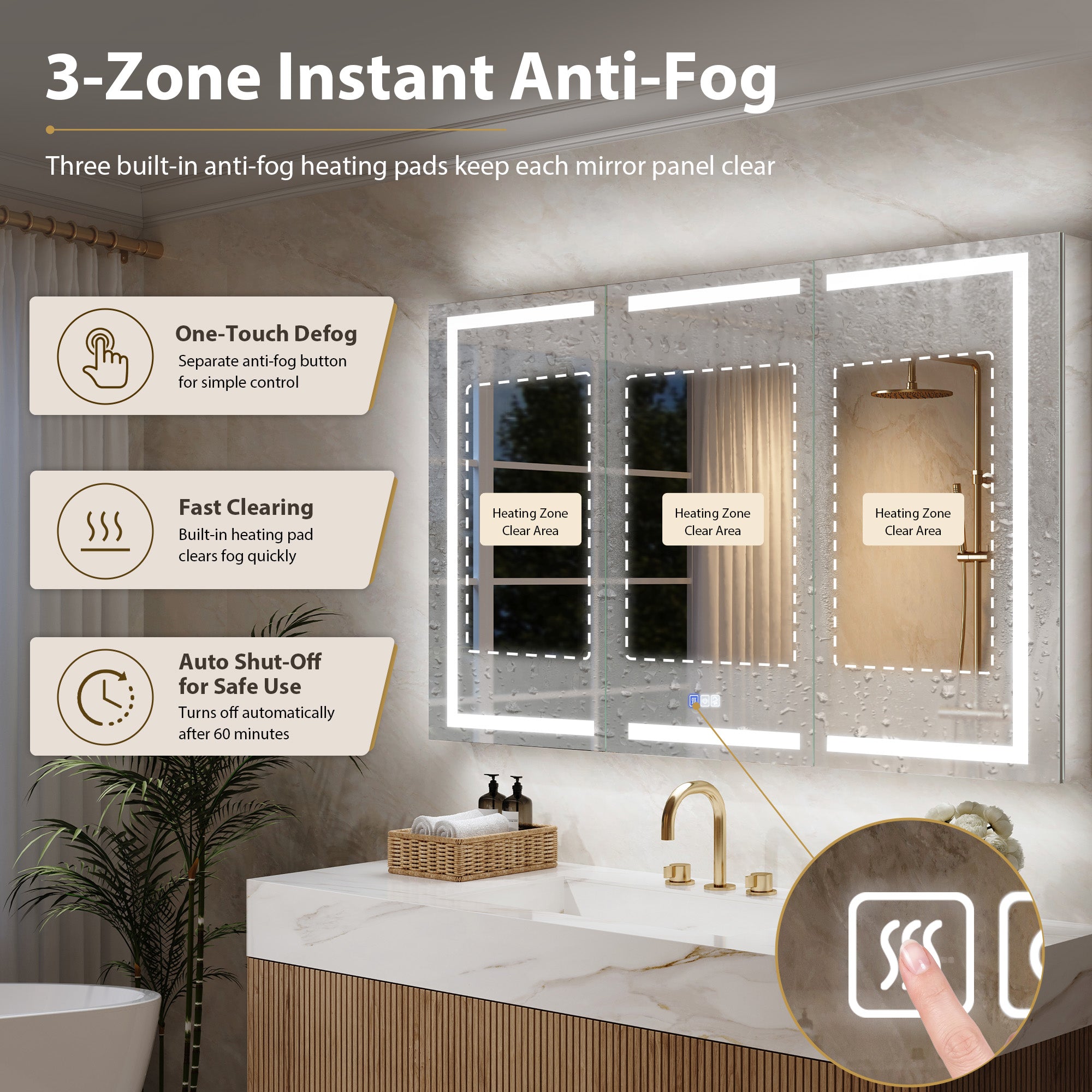 60 in. x 36 in. Aluminum LED Bathroom Medicine Cabinet with Anti-Fog, Dimmable Lighting, Outlet, Surface or Recessed Mount