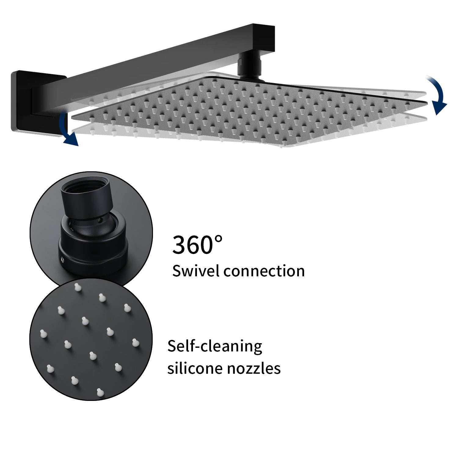 Male NPT Matte Black Shower System Faucet Set with 12 Inch Rain Shower Head