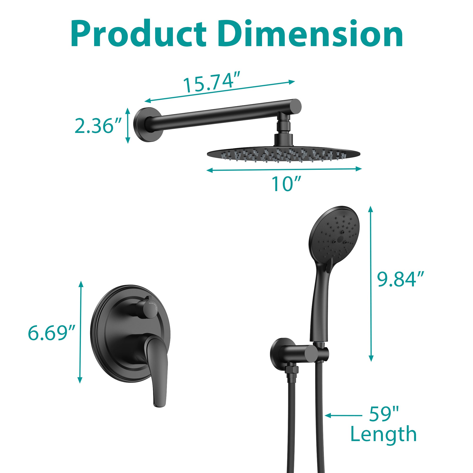 9inch/ 10inch/ 12inch 2-Spray Patterns with 1.8 GPM Wall Mount Dual Shower Heads with Hand Shower