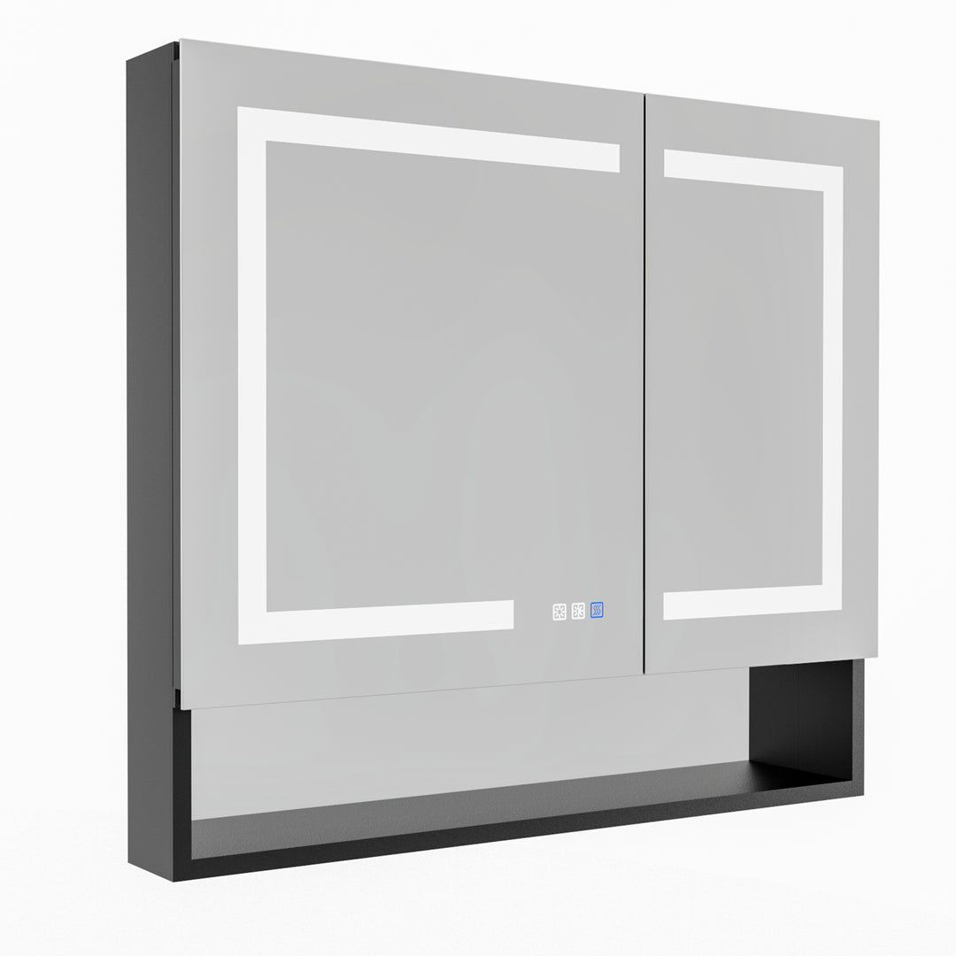 36" W x 32" H LED Lighted Mirror Black Medicine Cabinet with Shelves for Bathroom Recessed or Surface Mount