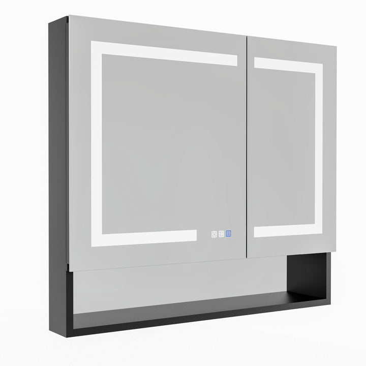 36" W x 32" H LED Lighted Mirror Black Medicine Cabinet with Shelves for Bathroom Recessed or Surface Mount