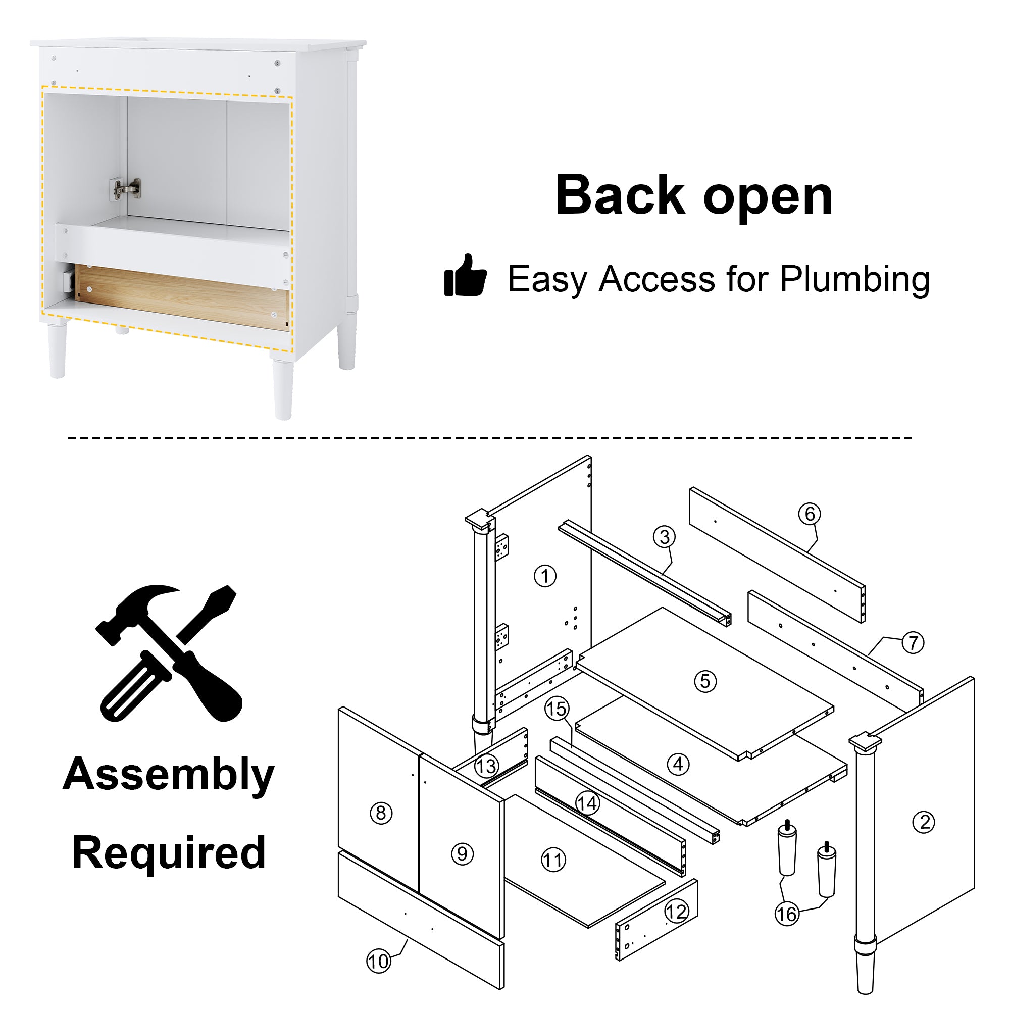 30 inch Solid Wood Freestanding Bathroom Vanity with Single Sink and Soft-Closing Doors, White