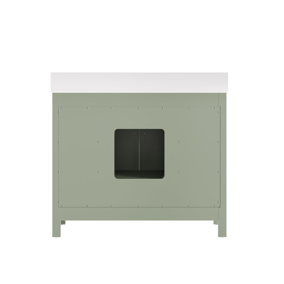42 Inch Freestanding Solid Wood Bathroom Vanity with Fluted Molding, Pure White Quartz Countertop, SAGE GREEN