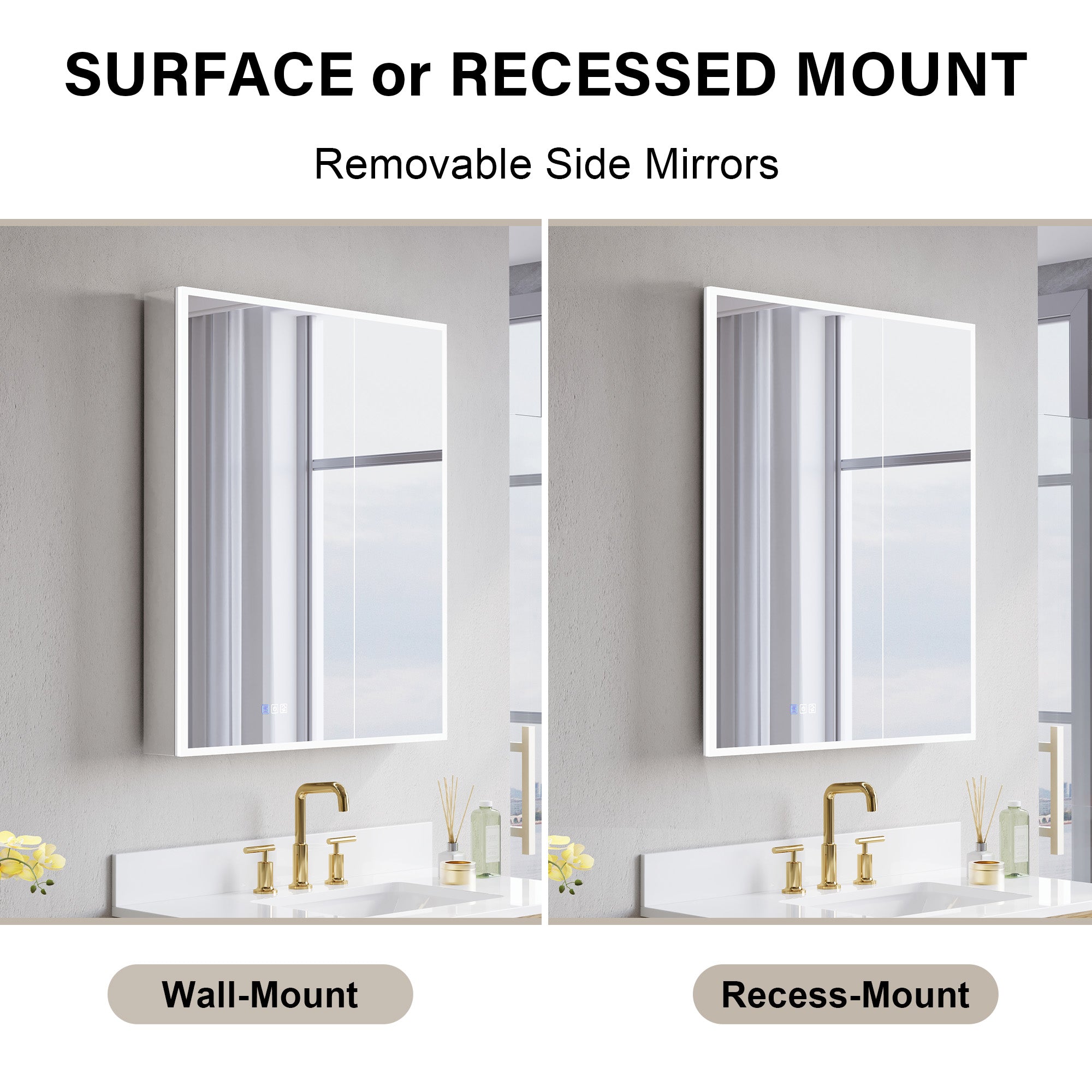 30 in. x 36 in. Recessed/Surface Mount LED Medicine Cabinet with 3X Magnifier Glass Mirror and Dual Doors