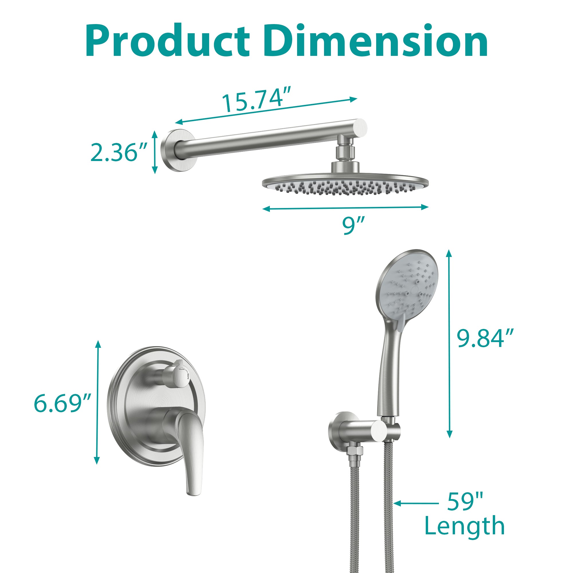 9inch/ 10inch/ 12inch 2-Spray Patterns with 1.8 GPM Wall Mount Dual Shower Heads with Hand Shower