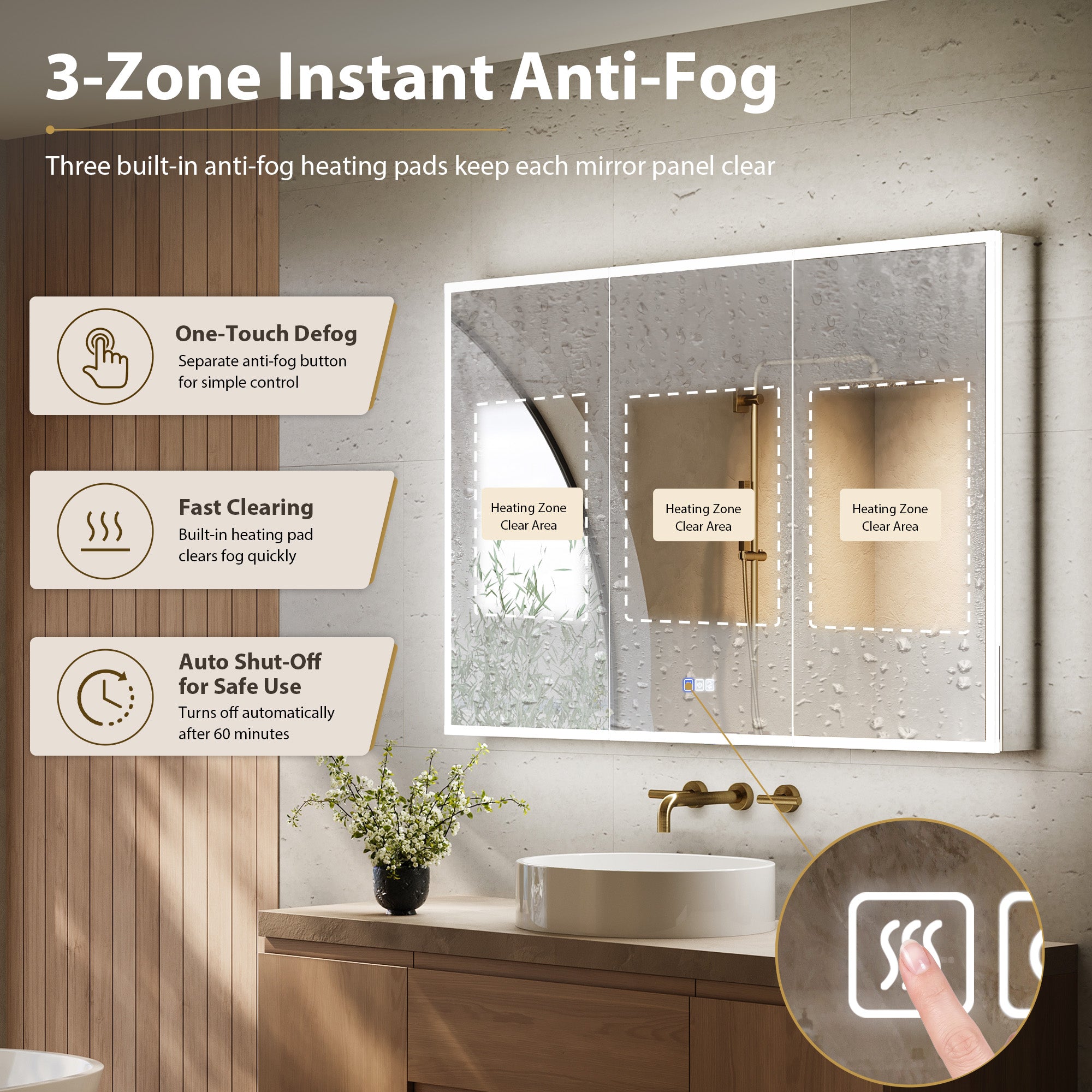 54 in. x 36 in. Recessed/Surface Mount LED Medicine Cabinet with 3X Magnifier Glass Mirror, Anti-Fog