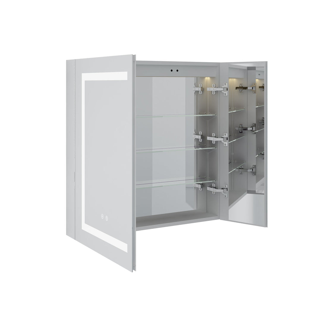 30" x 30" Lighted LED Surface/Recessed Mount Mirror Rectangle Bathroom Medicine Cabinet with Outlet