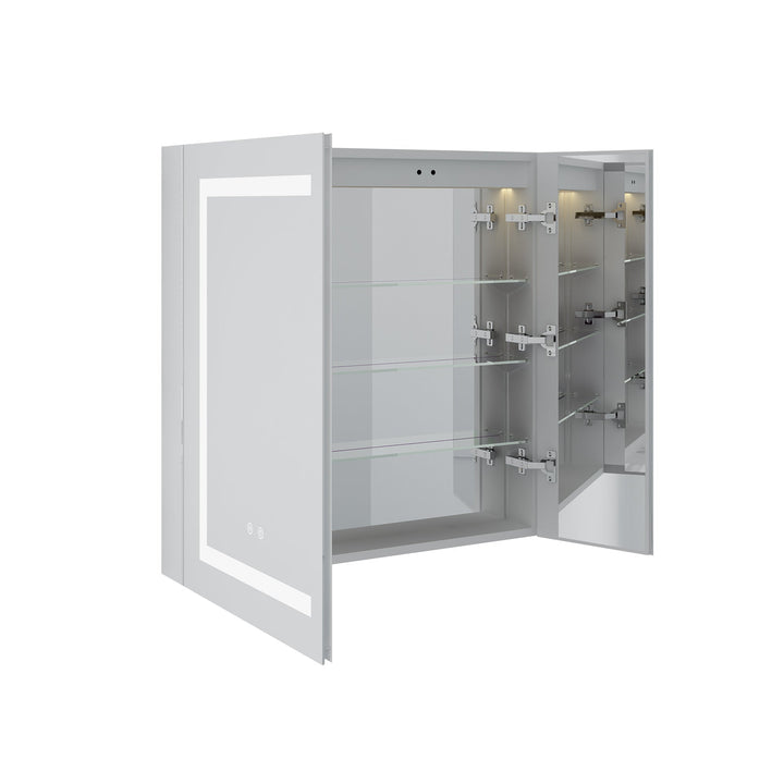 30" x 30" Lighted LED Surface/Recessed Mount Mirror Rectangle Bathroom Medicine Cabinet with Outlet