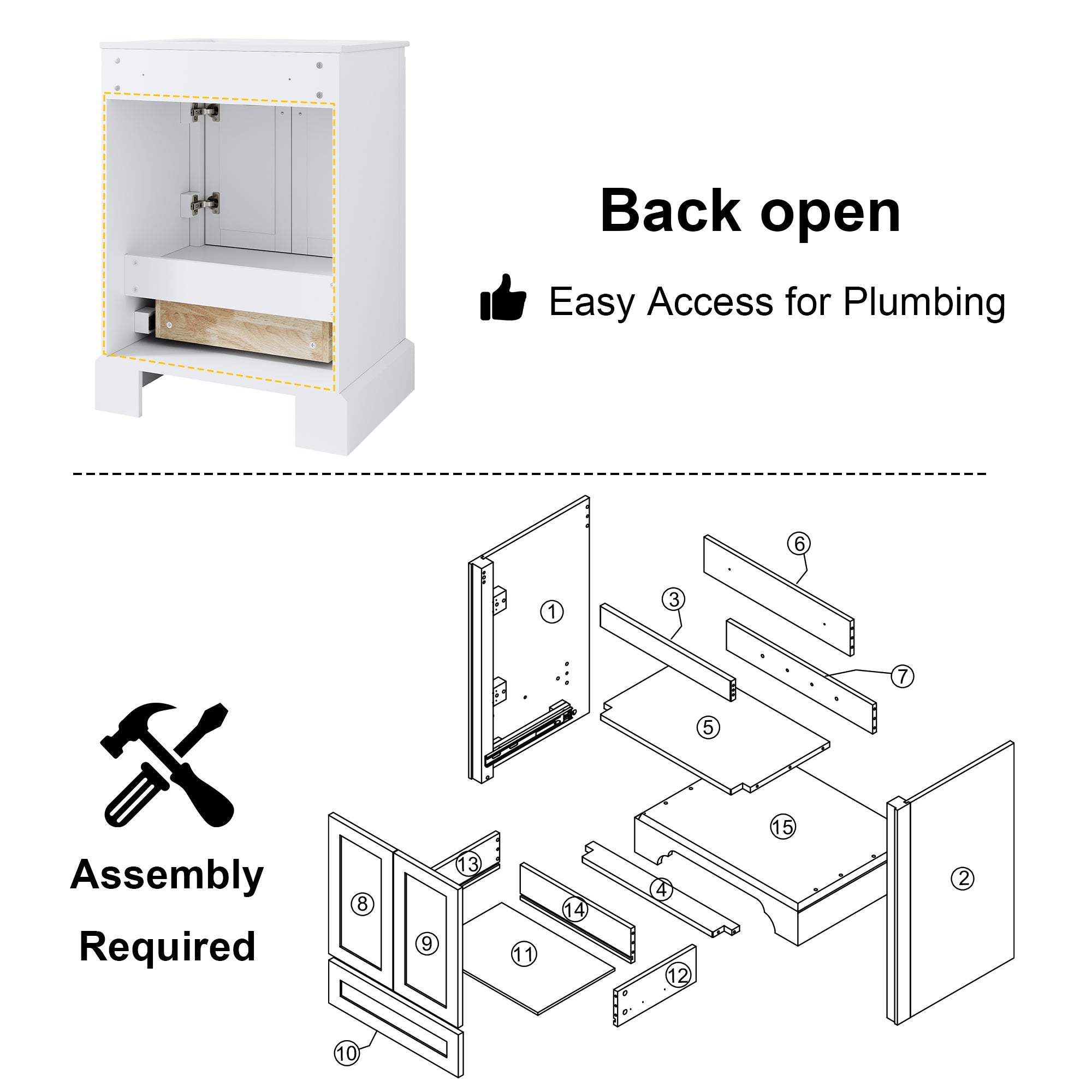 24 inch Bathroom Vanity with Sink Combo Set, Solid Wood Bathroom Storage Cabinet with Soft-Closing Doors, White