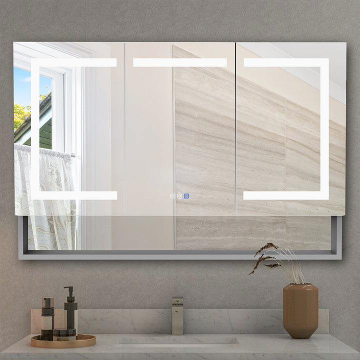 48" W x 32" H LED Lighted Mirror Aluminum Medicine Cabinet with Shelves for Bathroom Recessed or Surface Mount