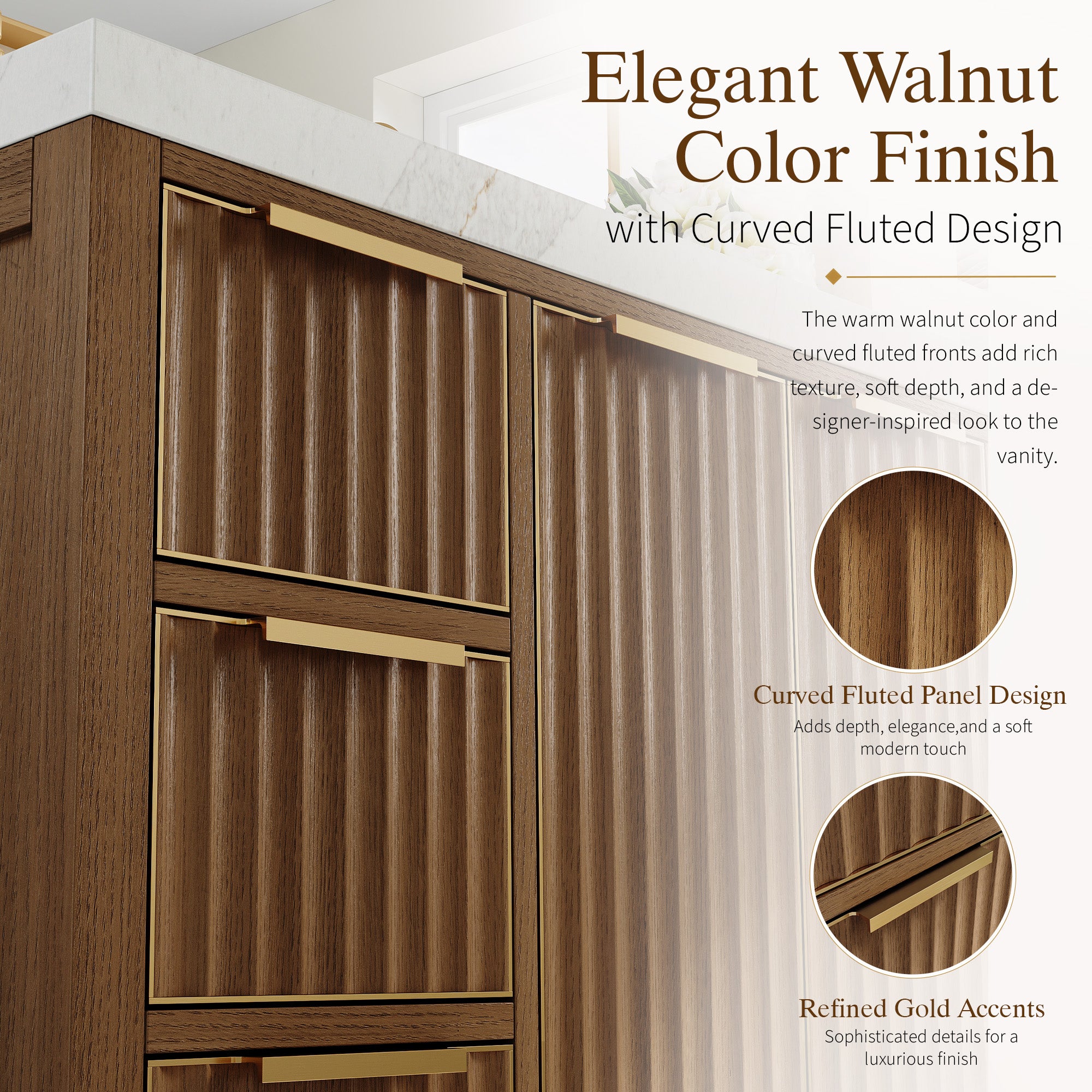 48 Inch Luxury Solid Oak Bathroom Vanity with Calacatta Quartz Countertop & 6 Dovetail Drawers and 2 Soft-close Doors