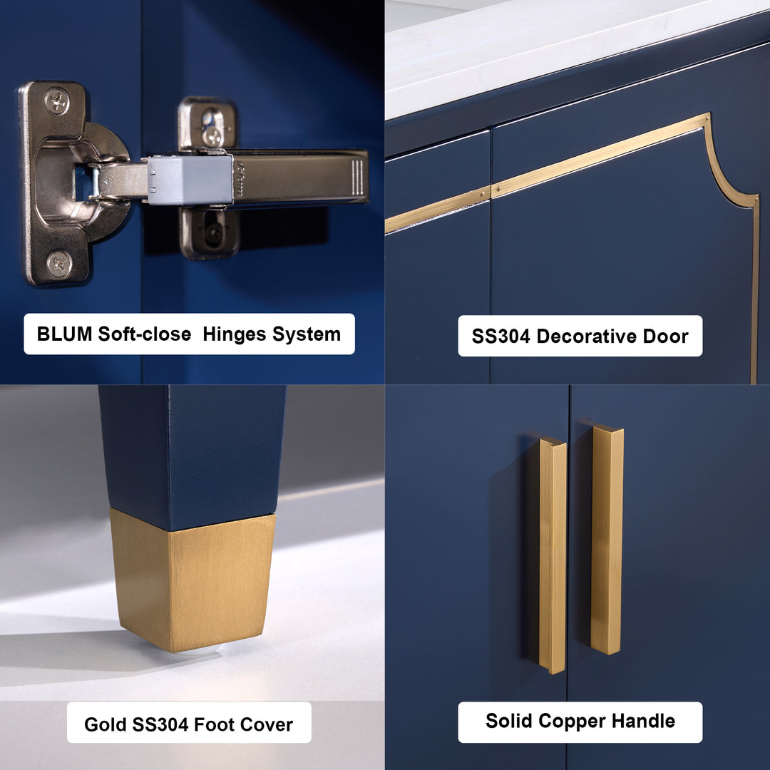 Melody 60 in. W x 22 in. D x 35 in. H Freestanding Bathroom Vanity in Navy Blue with Carrara White Quartz Vanity Top
