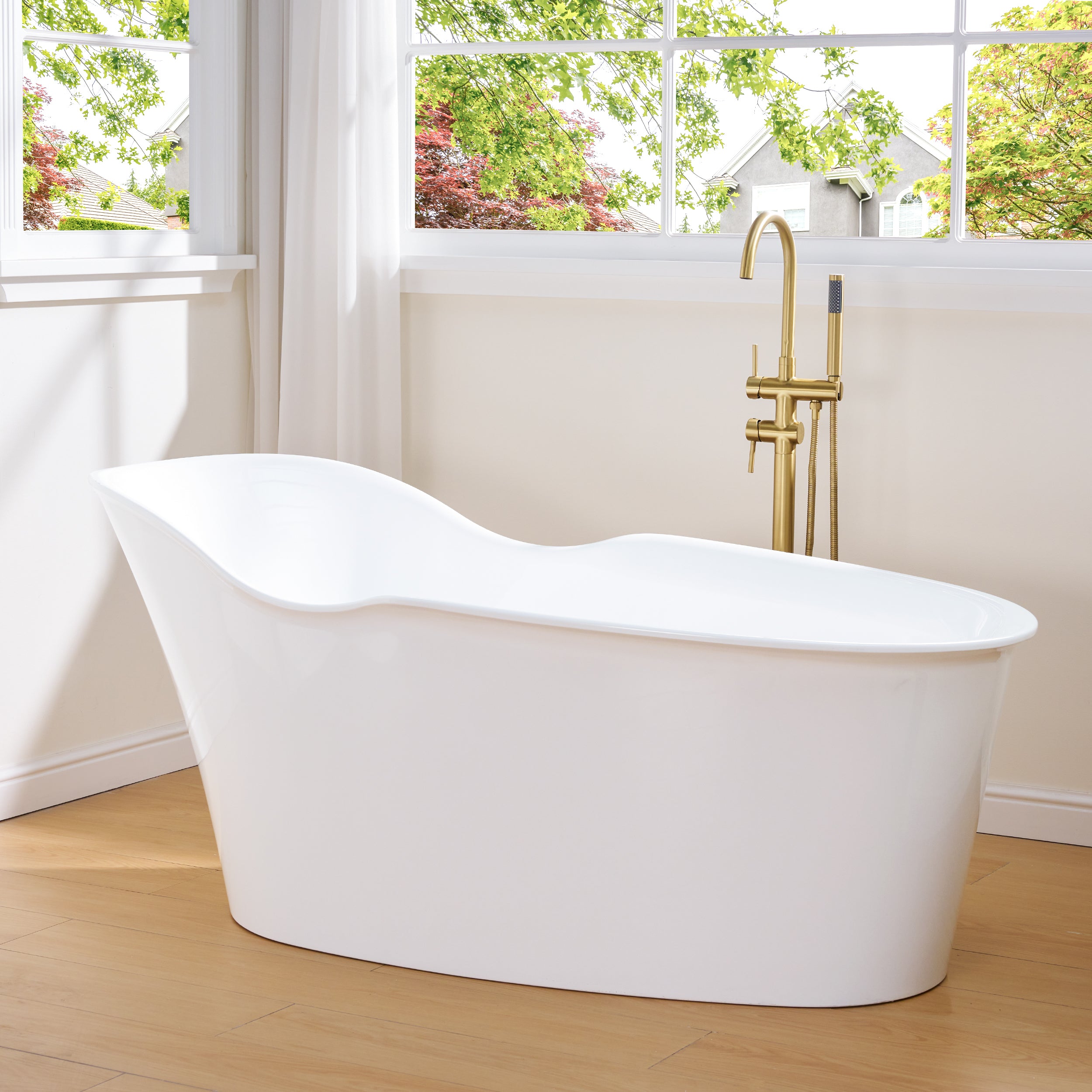 66" Freestanding Acrylic Bathtub Glossy White with Overflow and Drainage