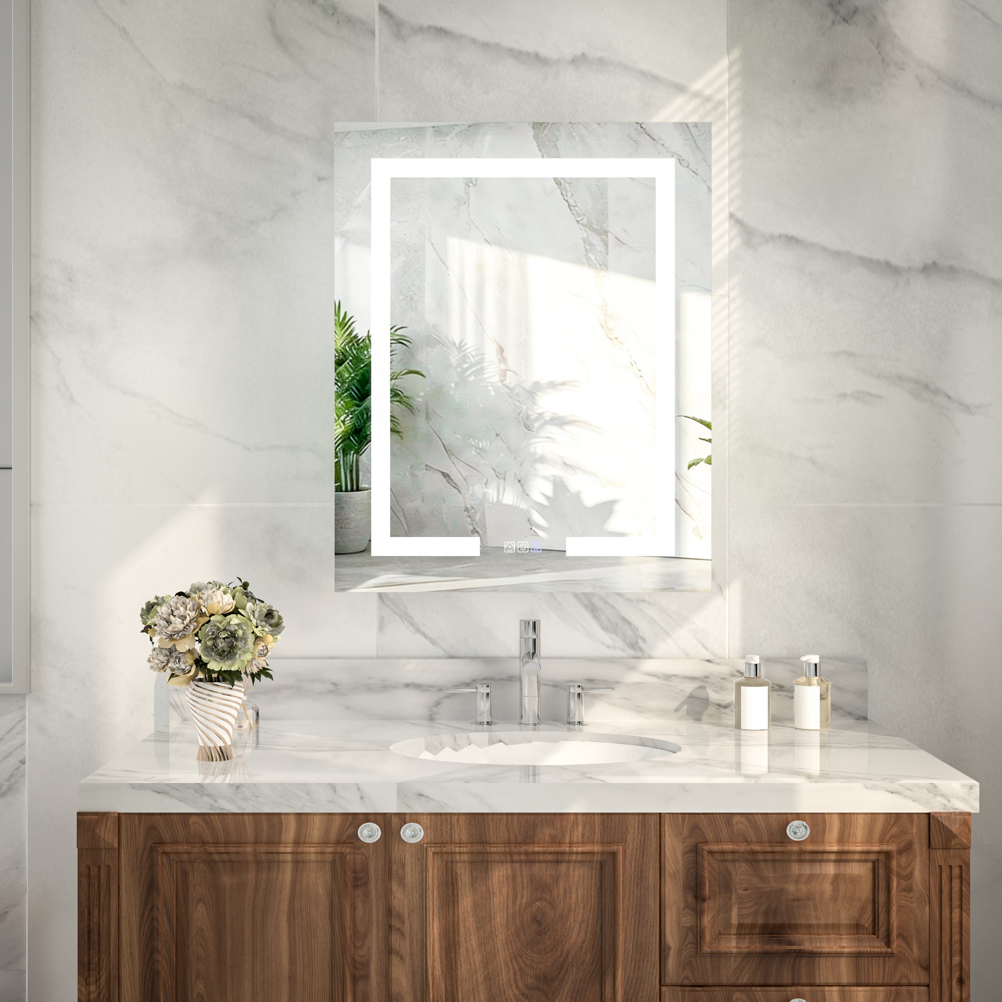 24 in. x 30 in. Recessed/Surface Mount Left Medicine Cabinet with Mirror and LED Light, All-Plastic Cabinet Body