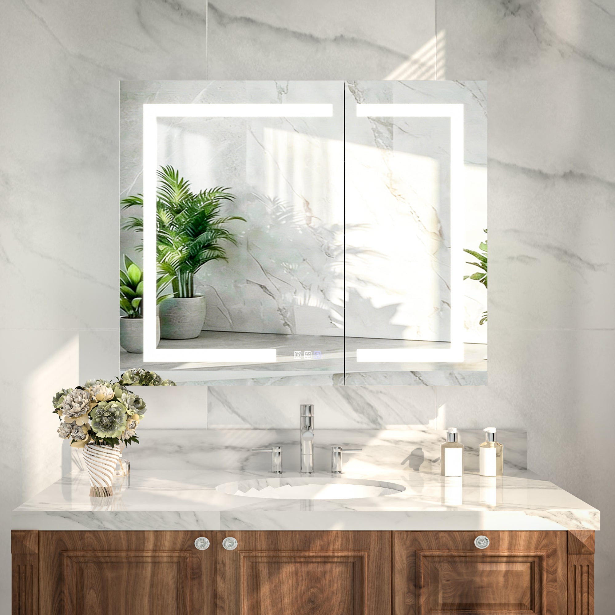 36 in. x 30 in. Recessed/Surface Mount Medicine Cabinet with Mirror and LED Light, All-Plastic Cabinet Body