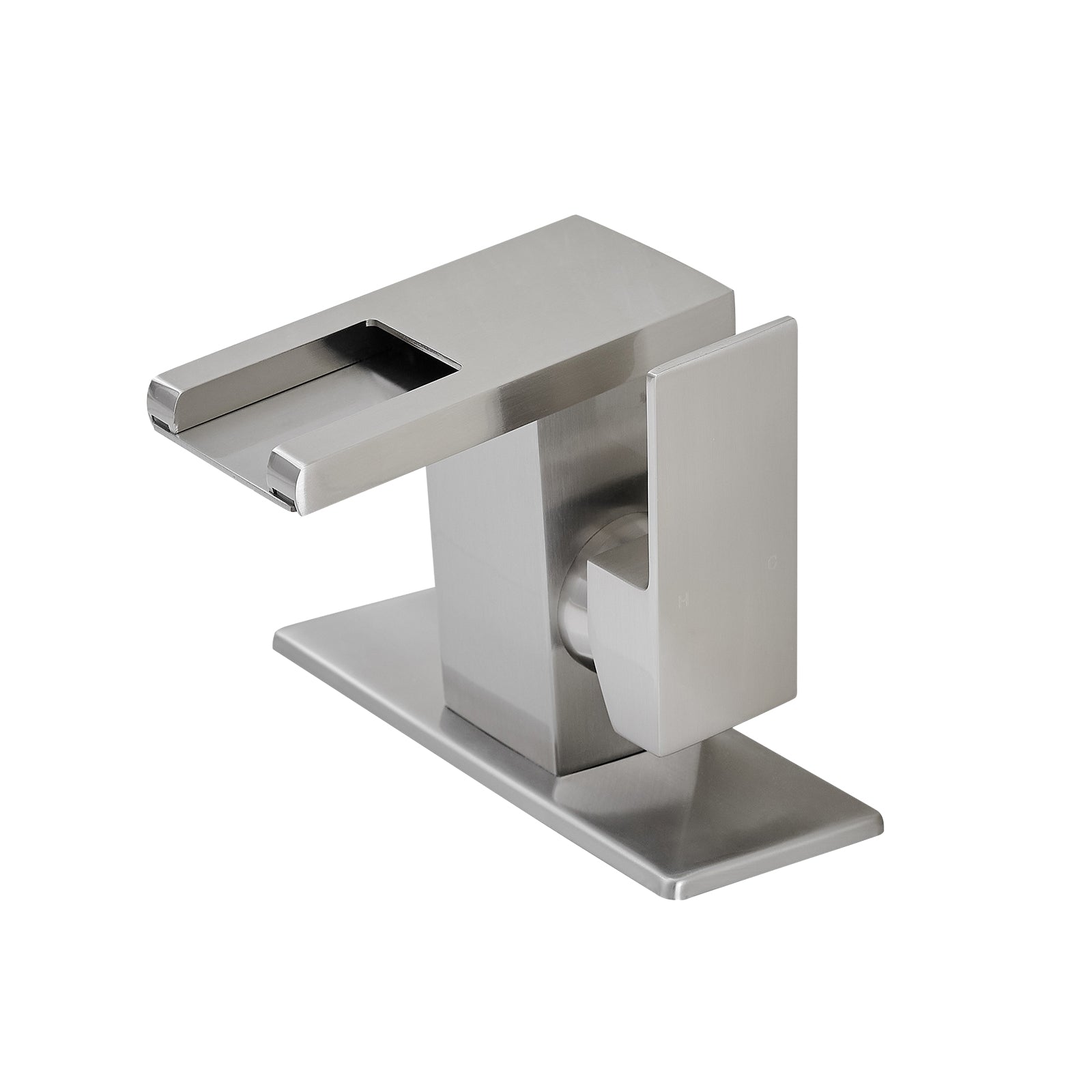 Single Handle LED Waterfall Bathroom Sink Faucet with Deck Plate, Temperature-Sensitive 3-Color Light