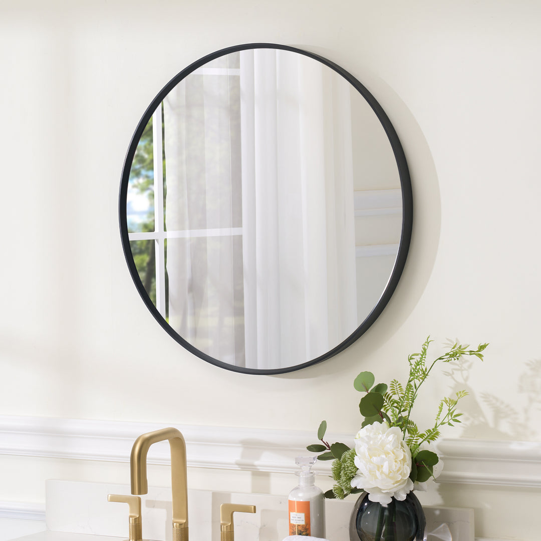 24 in. W x 24 in. H Black Modern Round Framed Aluminum Wall Mirror